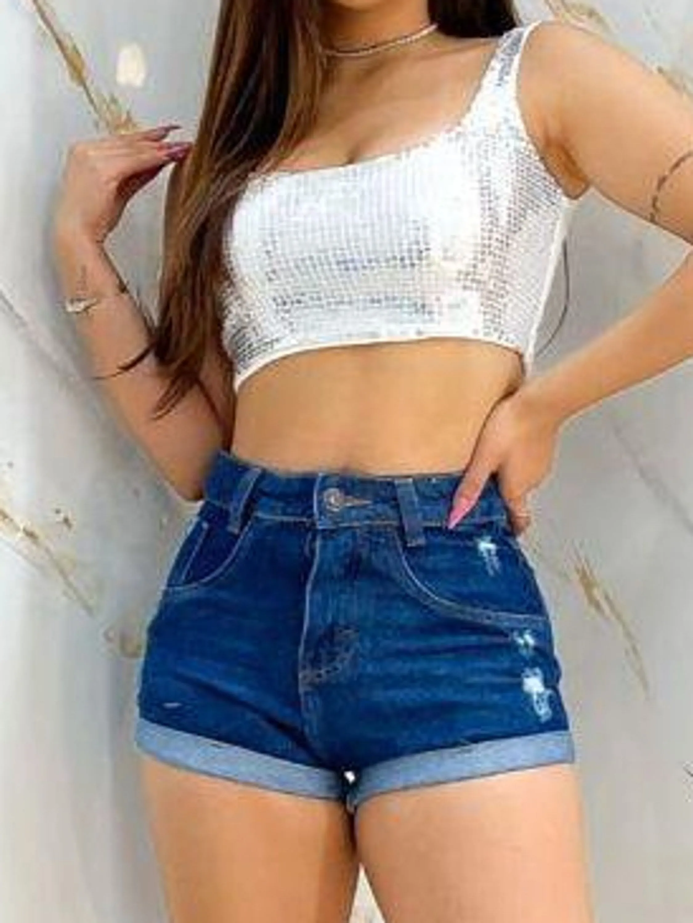 SHORT JEANS FEMININO FIXO BARRA VIRADA