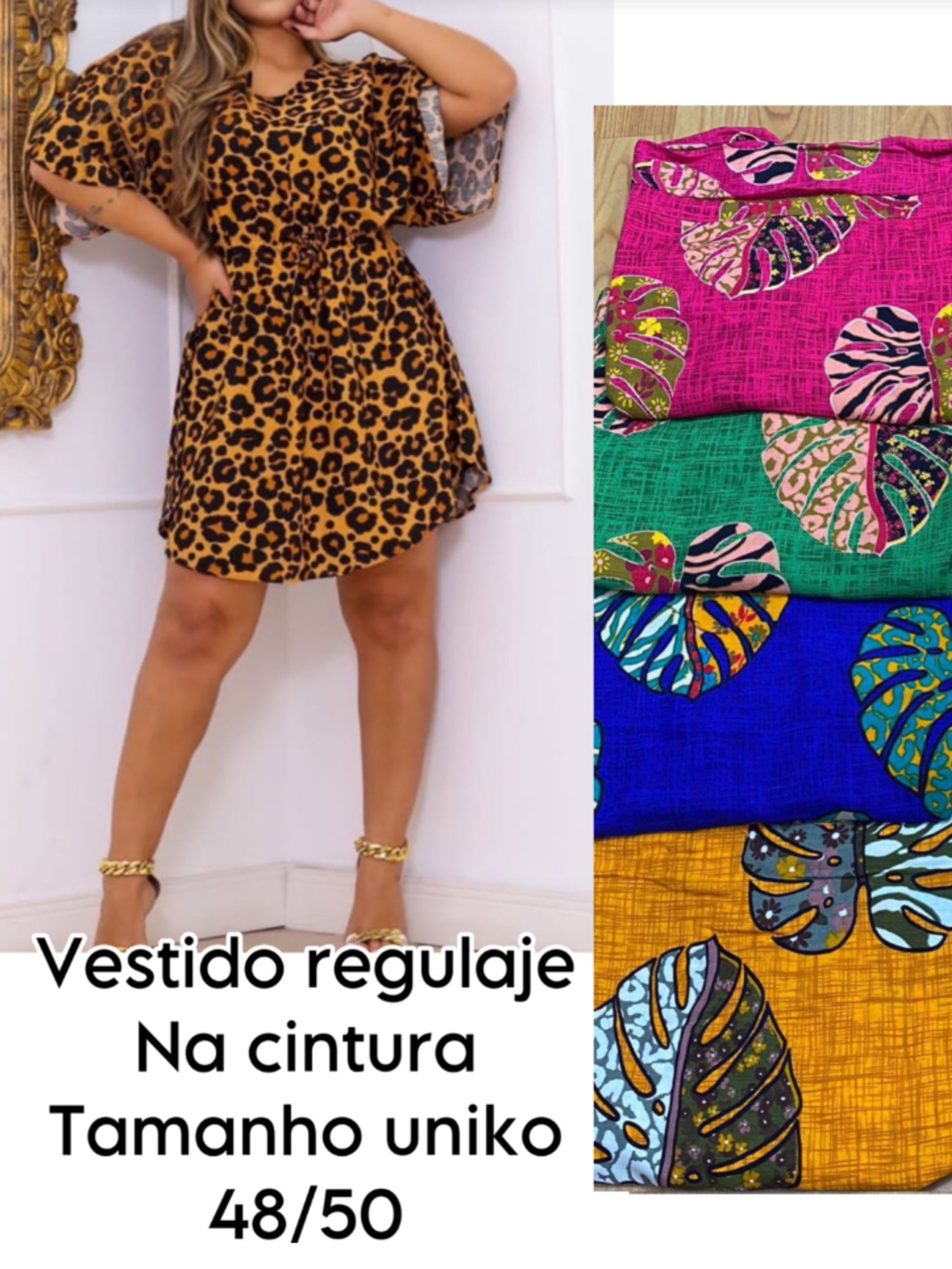 Vestido regulagem na cintura cores variadas e estampas veste do 44ate o 50