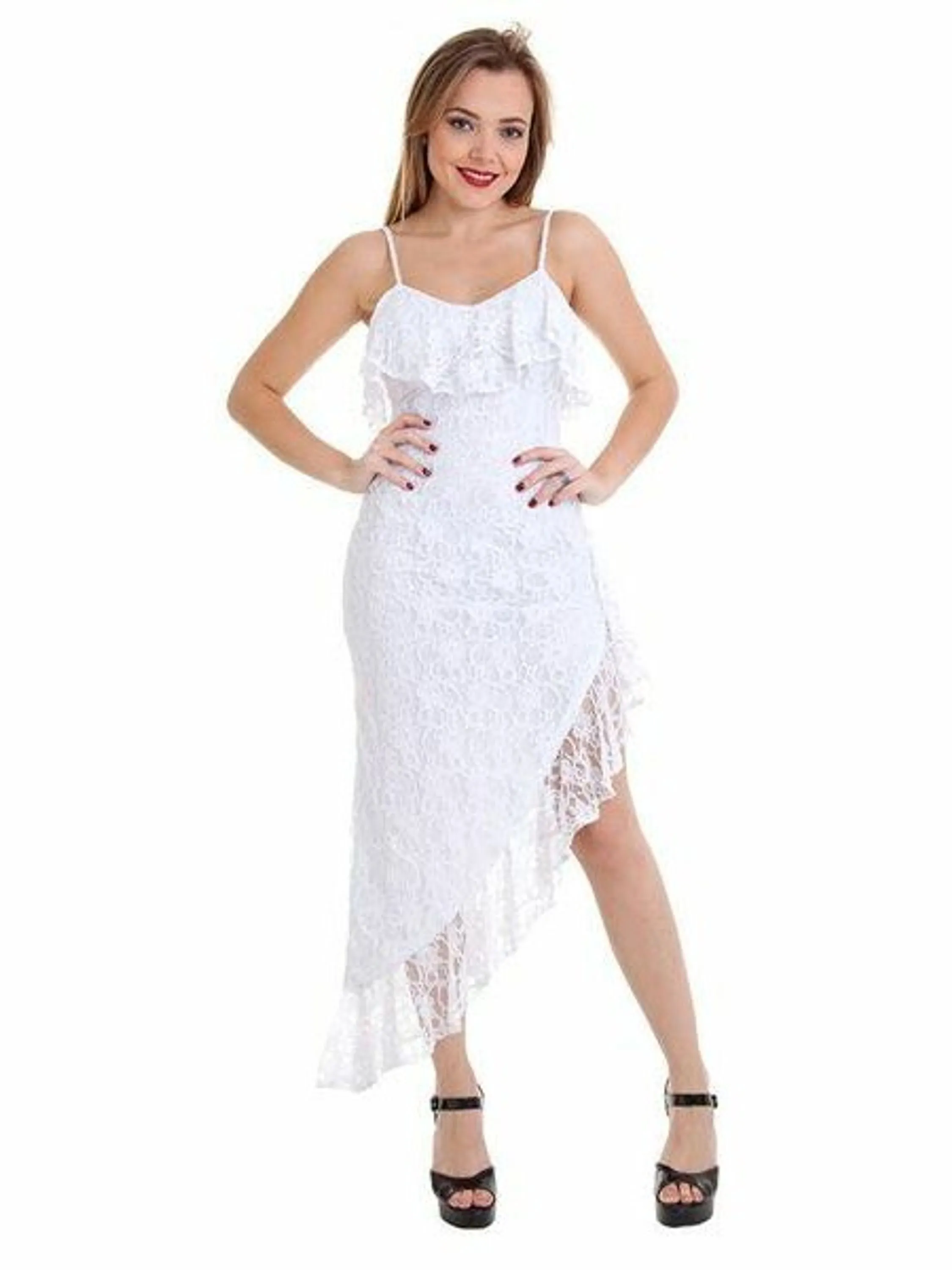 Vestido de Festa Midi Renda com Alça Branco