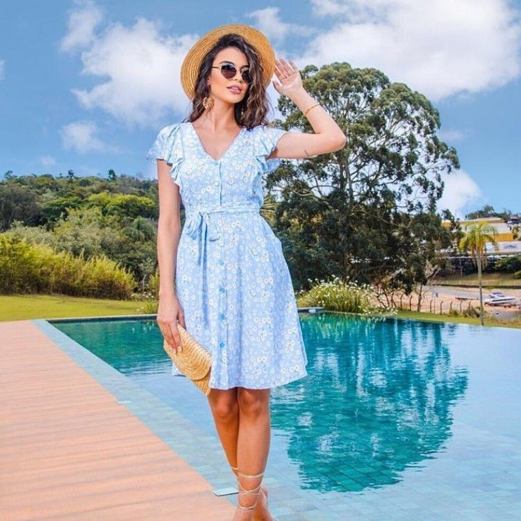 VESTIDO BABADO FLORAL EM VISCOSE LD363