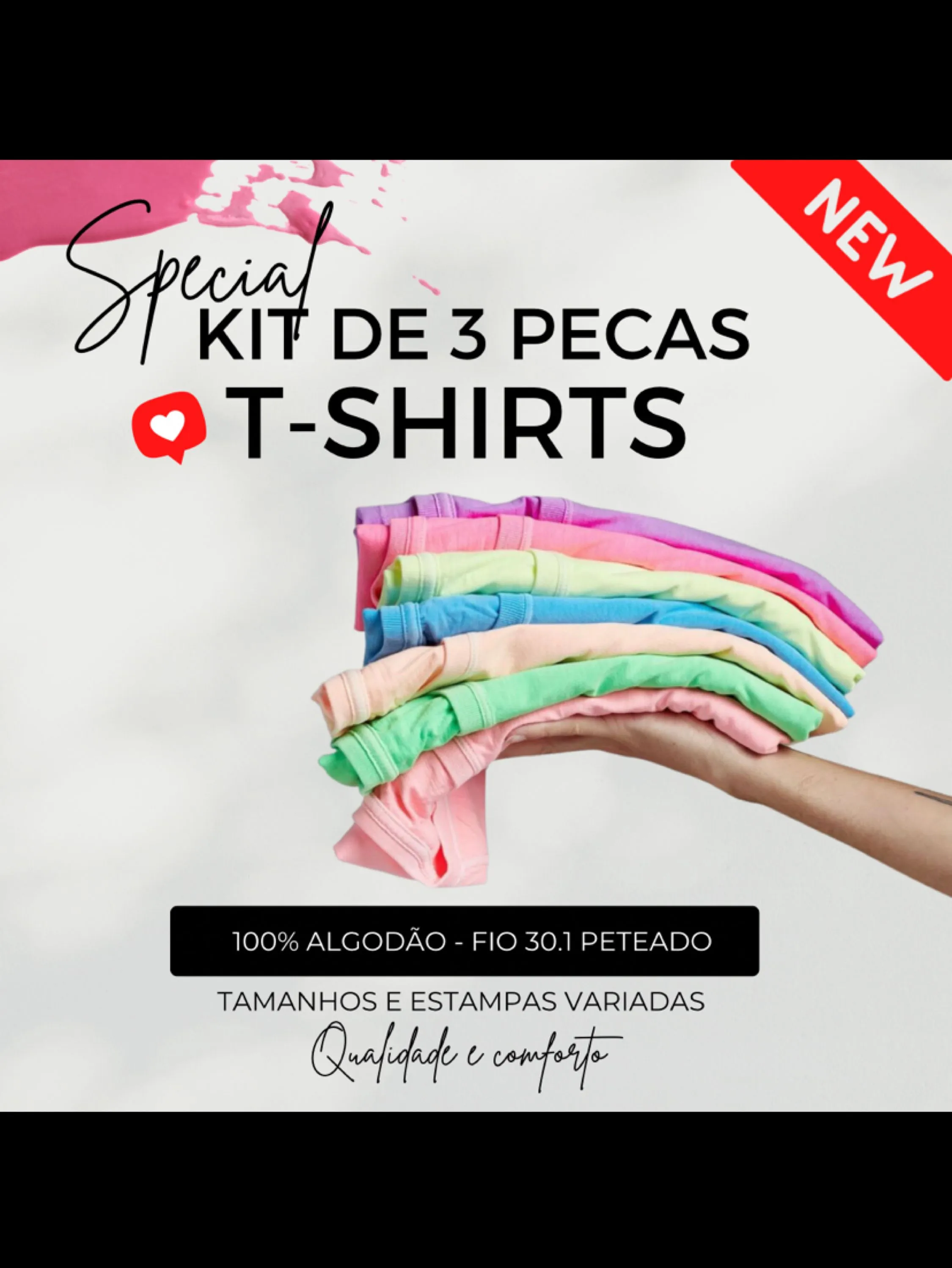 Kit 3 T-shirt | 100% algodão