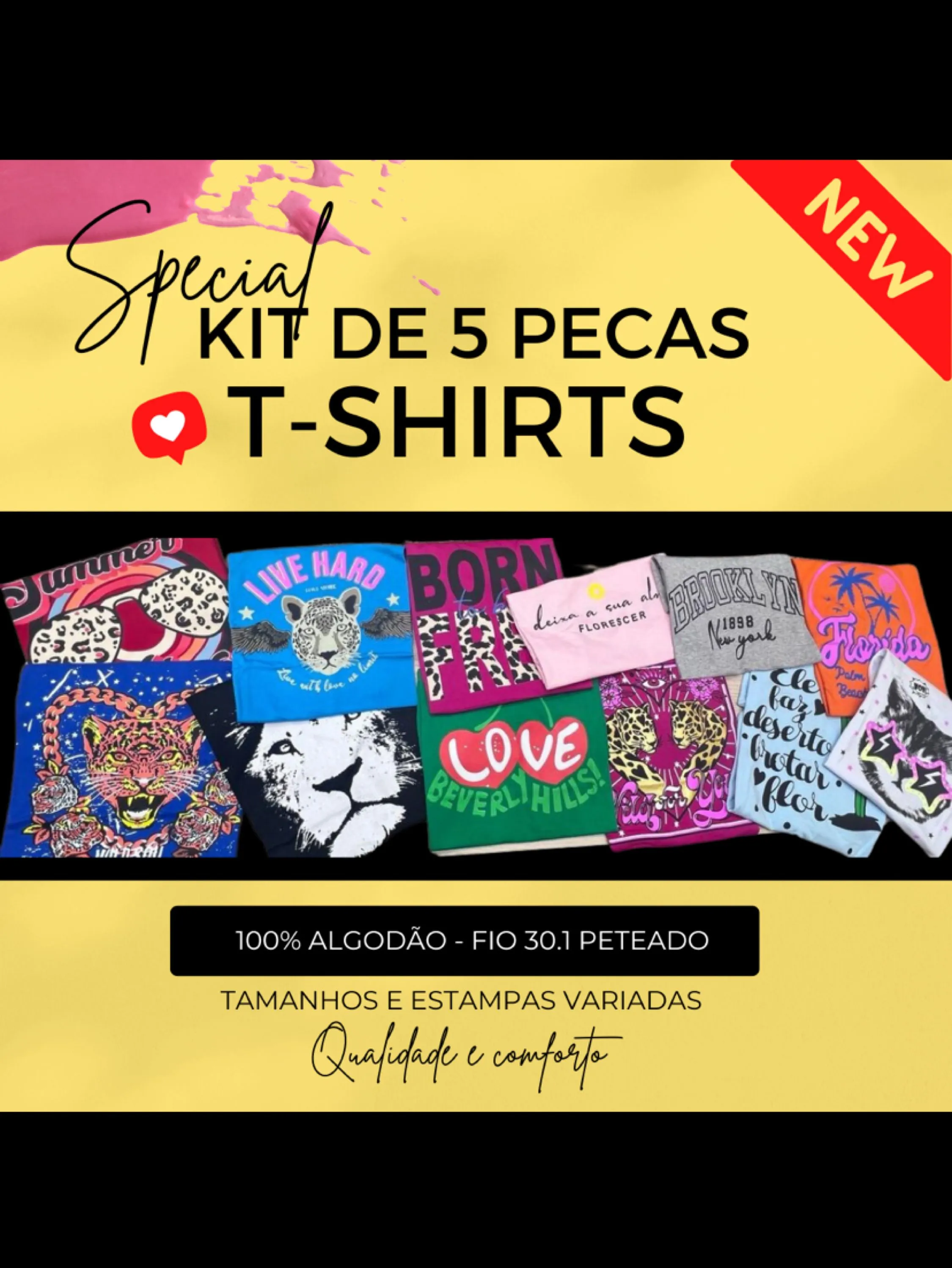 Kit 5 T-shirt | 100% algodão