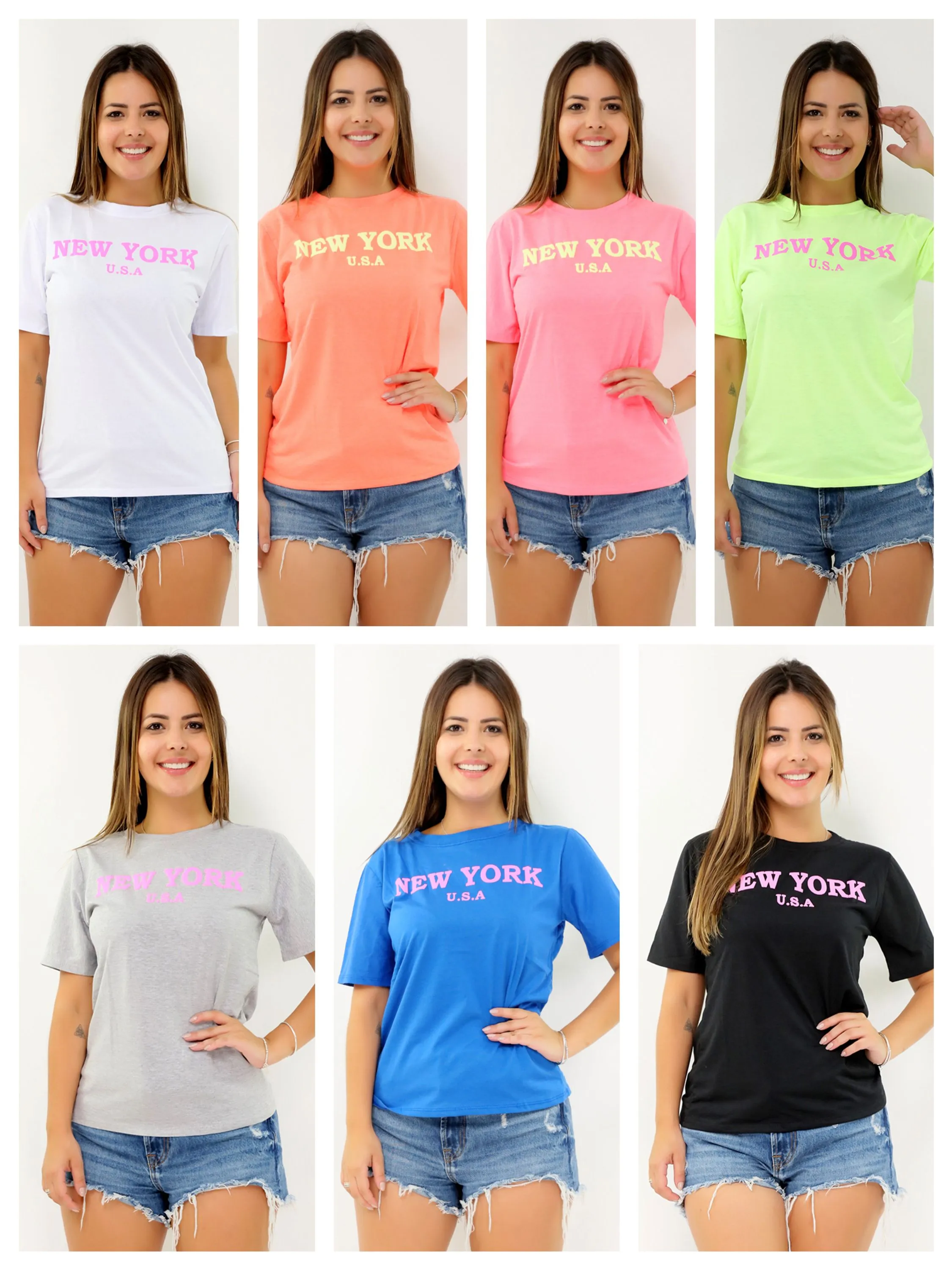 Blusa T-shirt Camiseta feminina tecido 100% Algodão Estampa New York