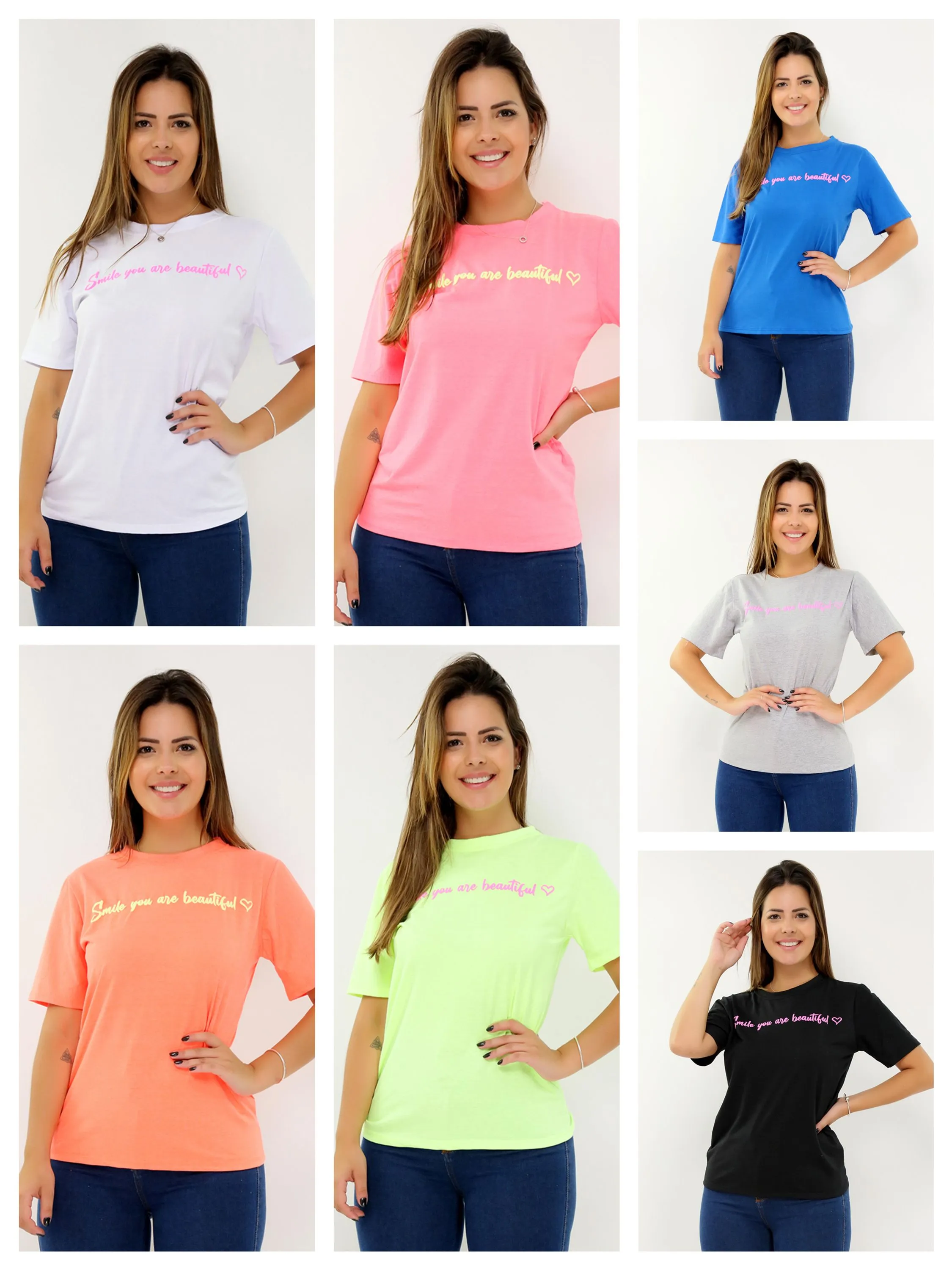 Blusa T-shirt Camiseta 100% Algodão estampa smile beautiful