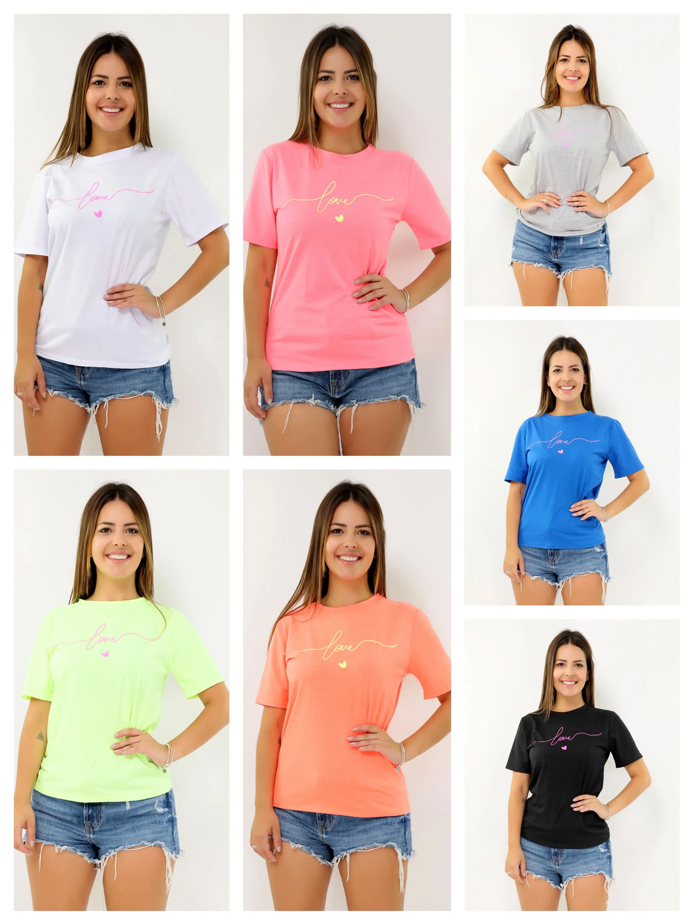 Blusa T-shirt Camiseta 100% Algodão estampa love coração