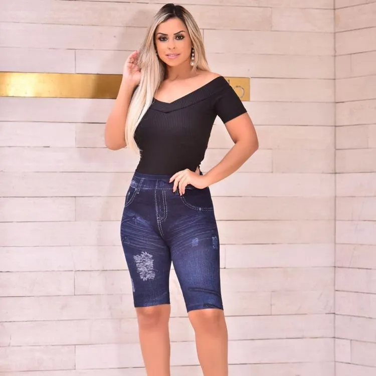 Bermuda legging feminino imita jeans Aurora Store