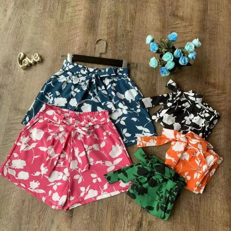 Short feminino estampado amarrar tecido crepinho Aurora Store