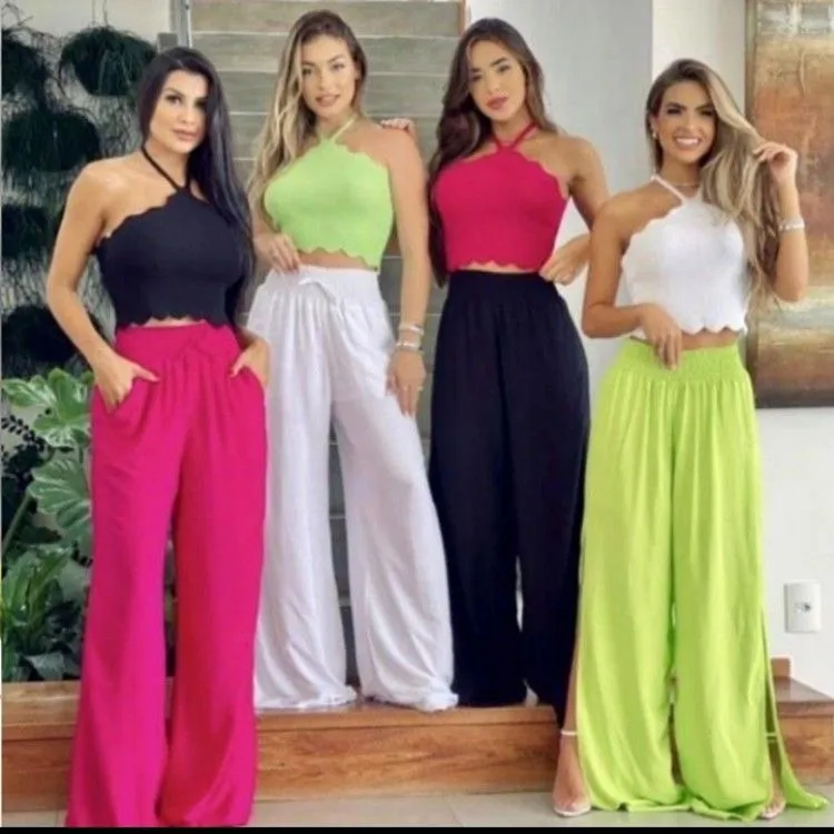 calça pantalona de  viscolinho moda feminina