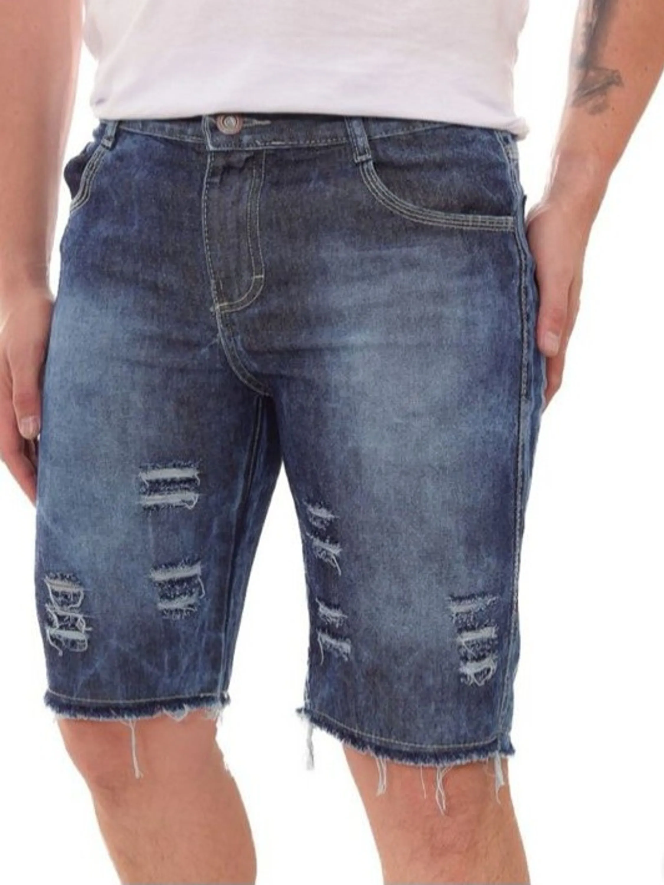 Bermuda jeans Masculina Azul Rasgada