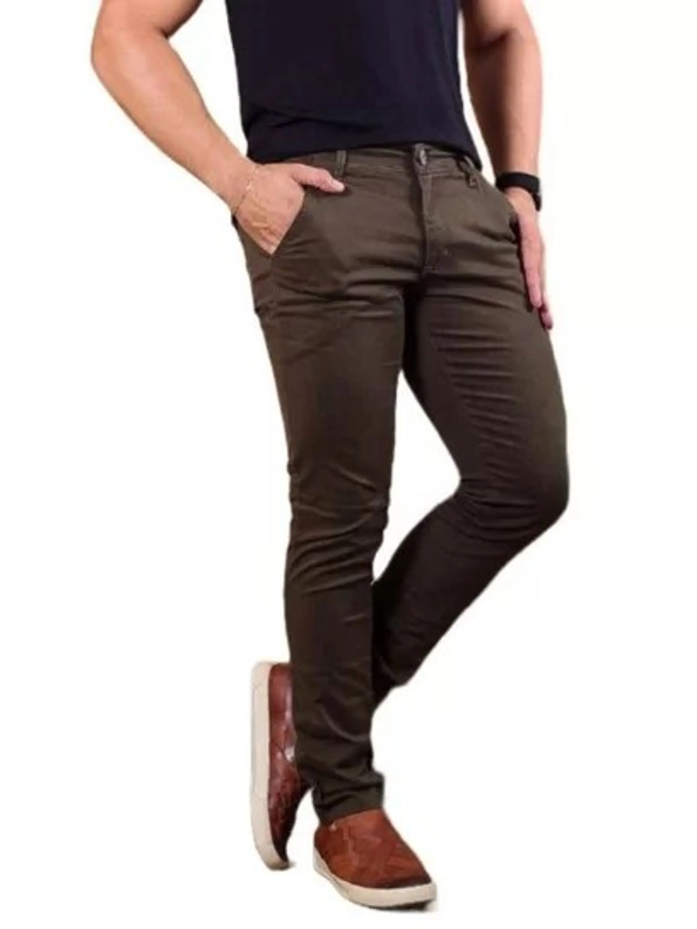 Calça Sarja Masculina Slim Fit C/ Elastano Várias Cores Tendencia 2023