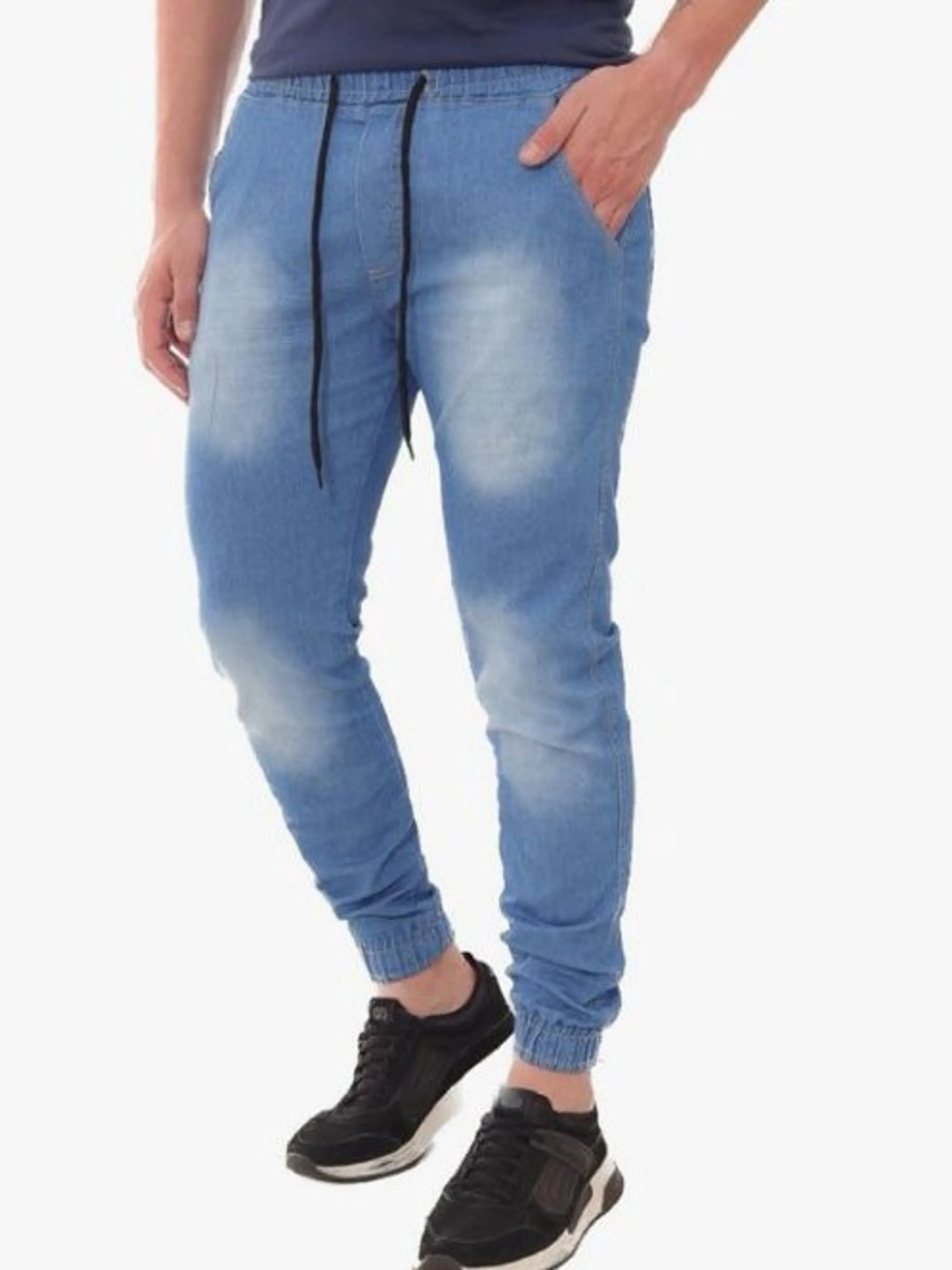 Calça Jogger Masculina Sarja com Punho Elástico Streetwear