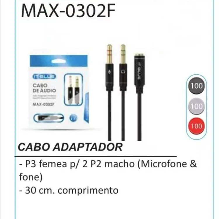 Cabo de áudio p3 fêmea para P2 macho adaptador ( fone +Mic) It blue max-0302 F