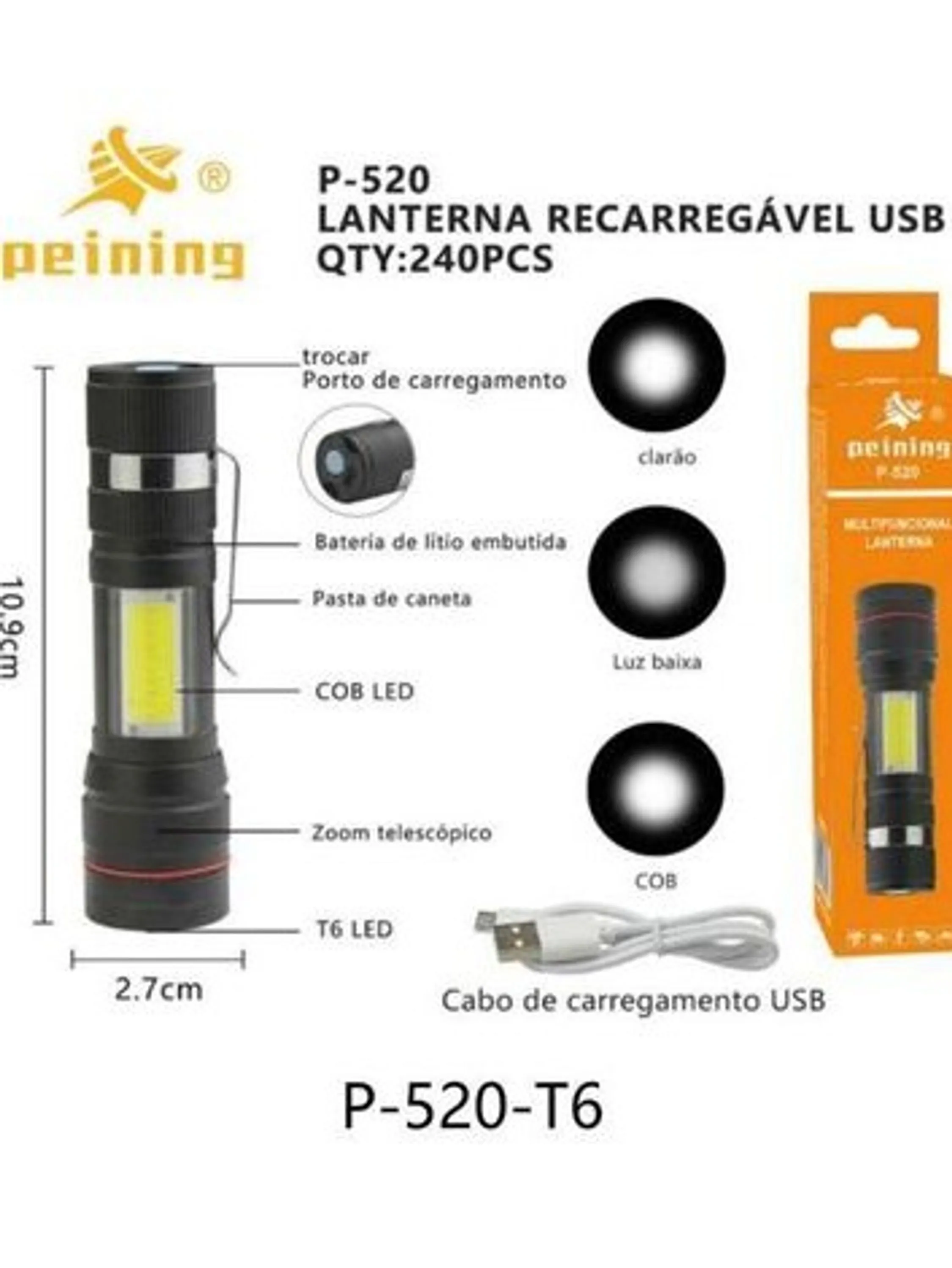 lanterna recarregavel usb peining p-520