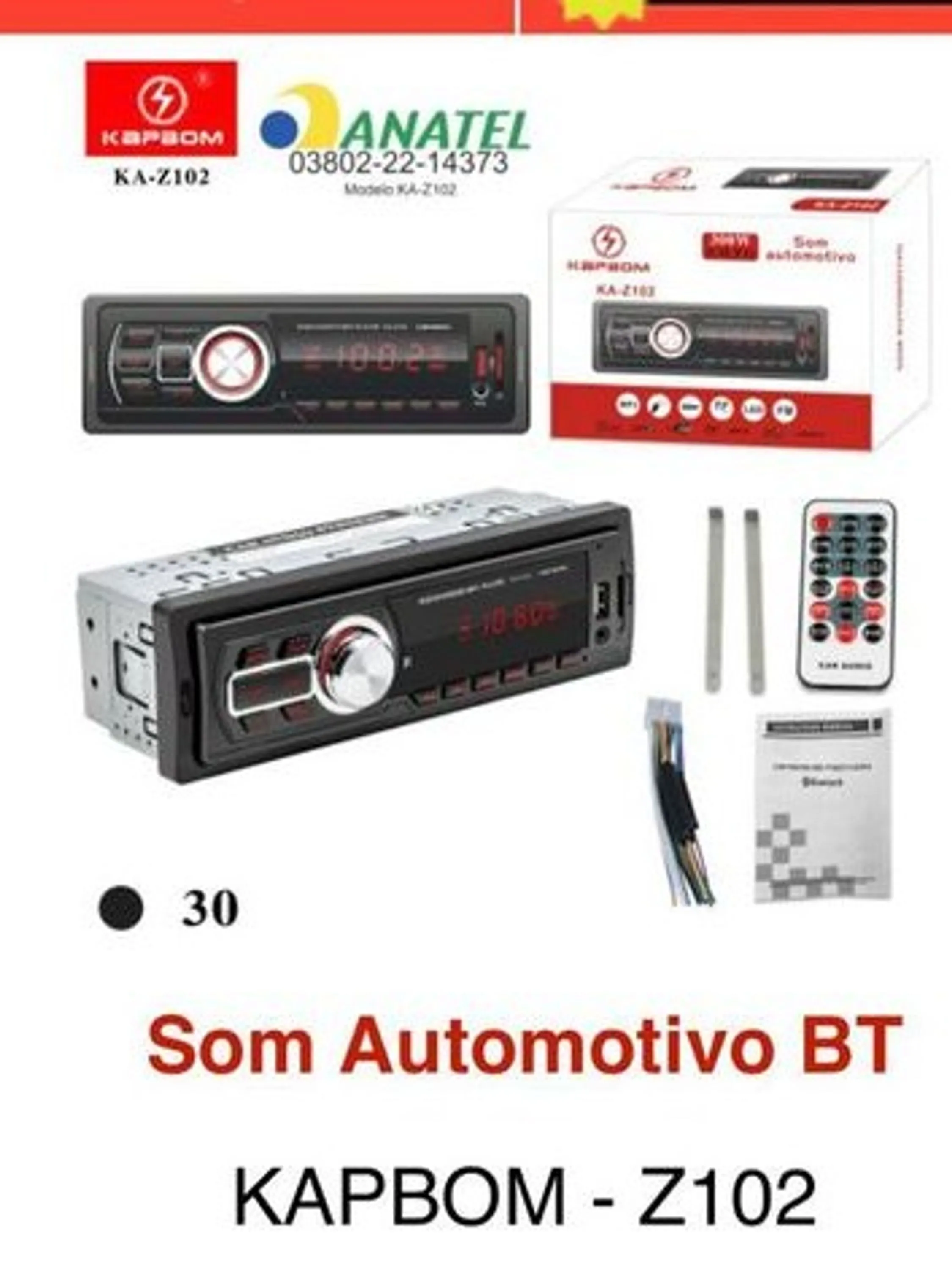 RADIO PARA CARRO SOM AUTOMOTIVO BLUETOOTH KAPBOM KA-Z102