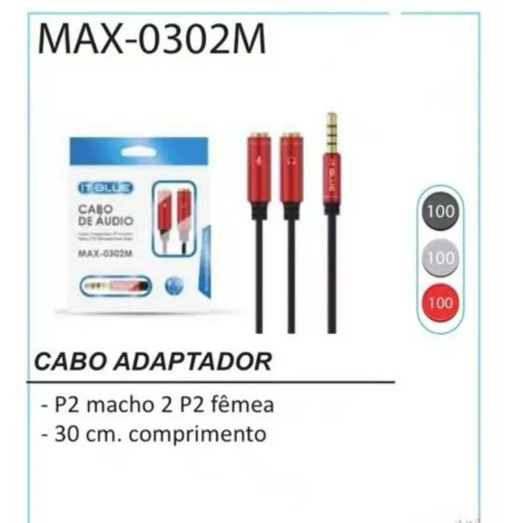 Cabo de áudio adaptador p3 para P2 fêmea ( fone+microfone) max- 0302M