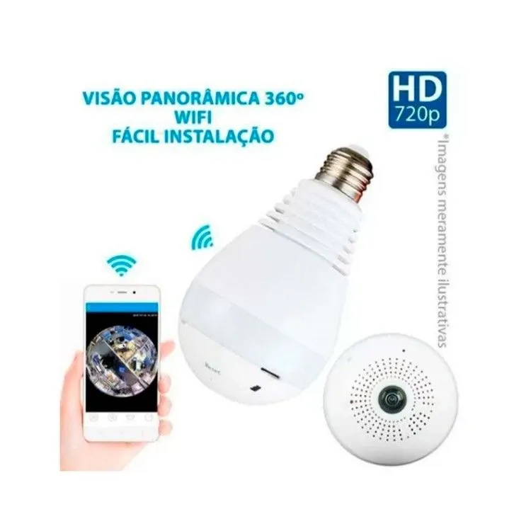 Lâmpada camera led wi-fi 2.4ghz com microfone e áudio, suporte a micro cartão sd