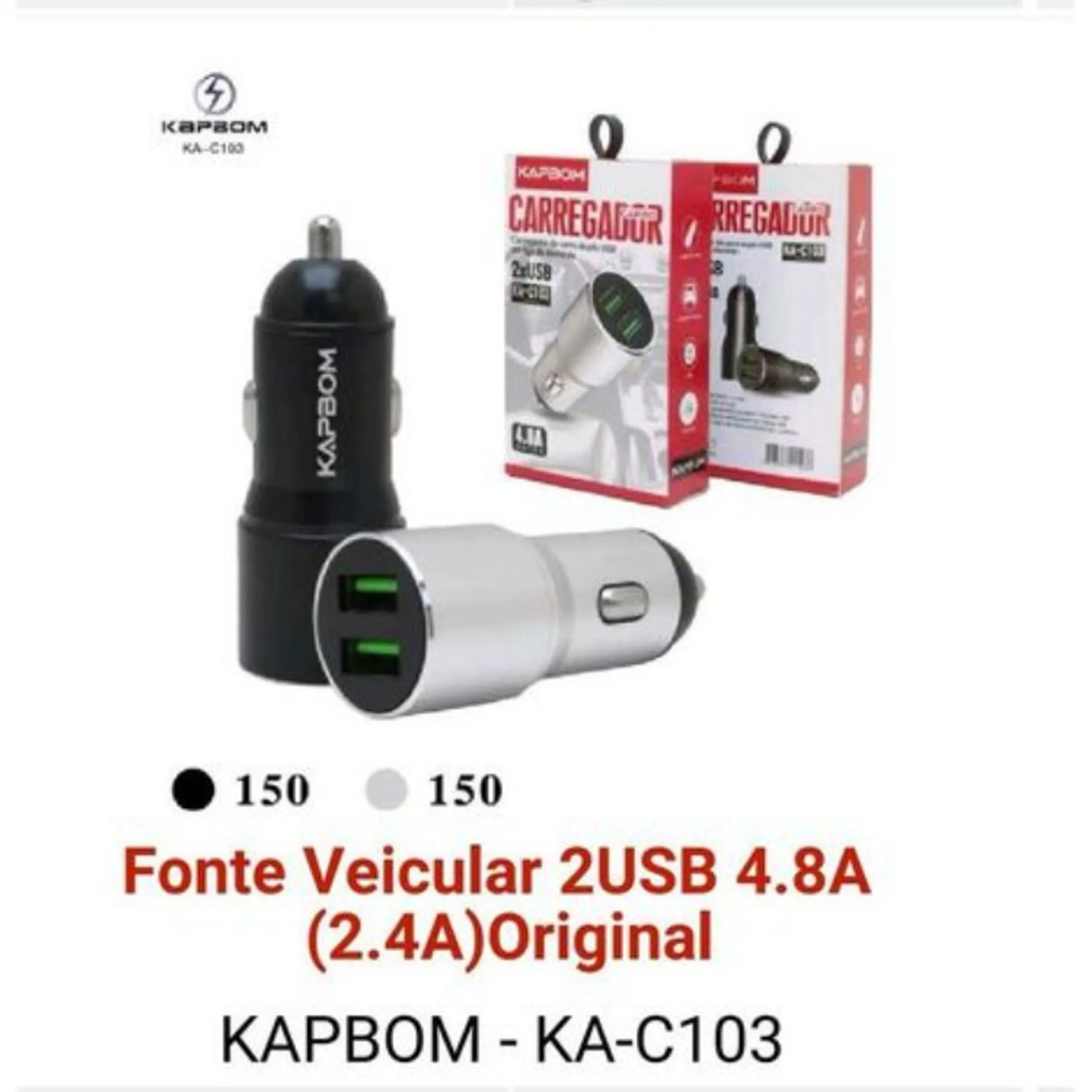 Carregador veicular 2usb 4.8 A turbo kapbom ka-c103