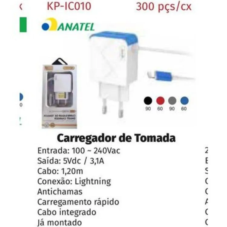 Carregador iPhone com cabo ( 2 USB) KNUP turbo