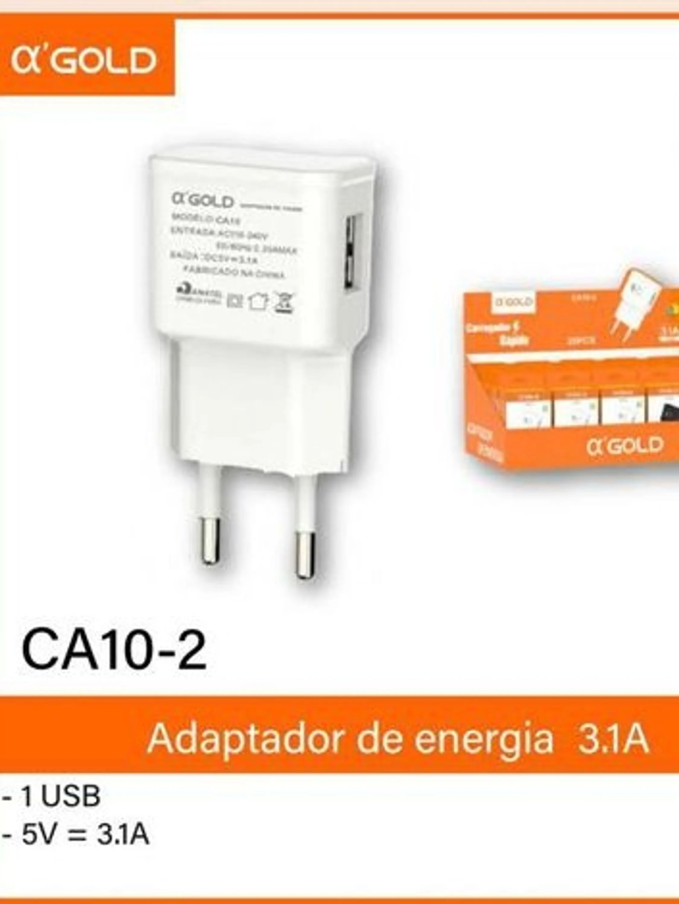 Fonte USB Gold ca10-2 3.1 A