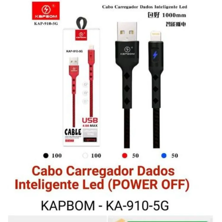 Cabo carregador USB iPhone inteligente led (Power off)