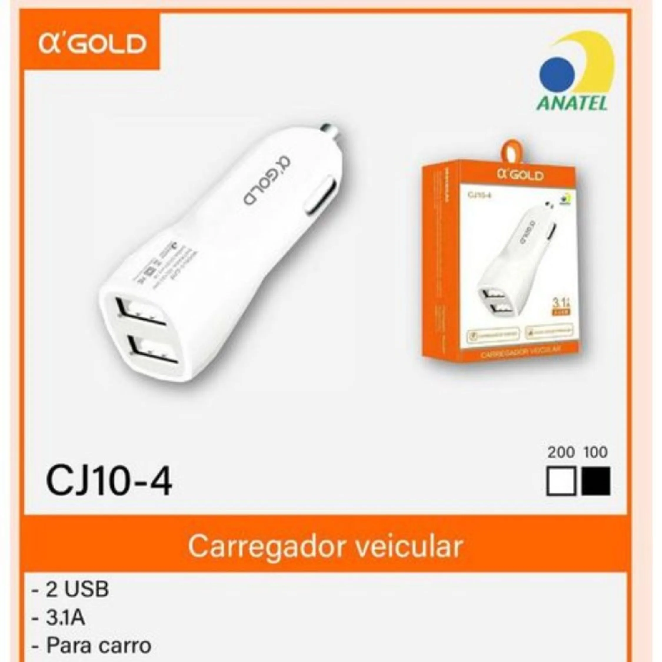 Carregador veicular 2usb 3.1 AMPER A GOLD CJ10-4