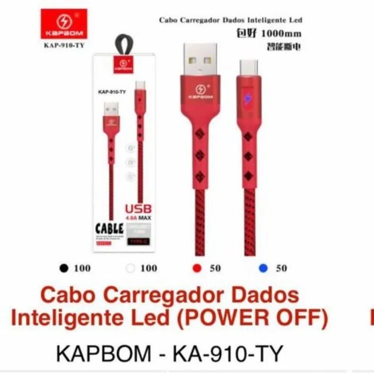 Cabo carregador USB type-C inteligente led kp 910 (Power off)