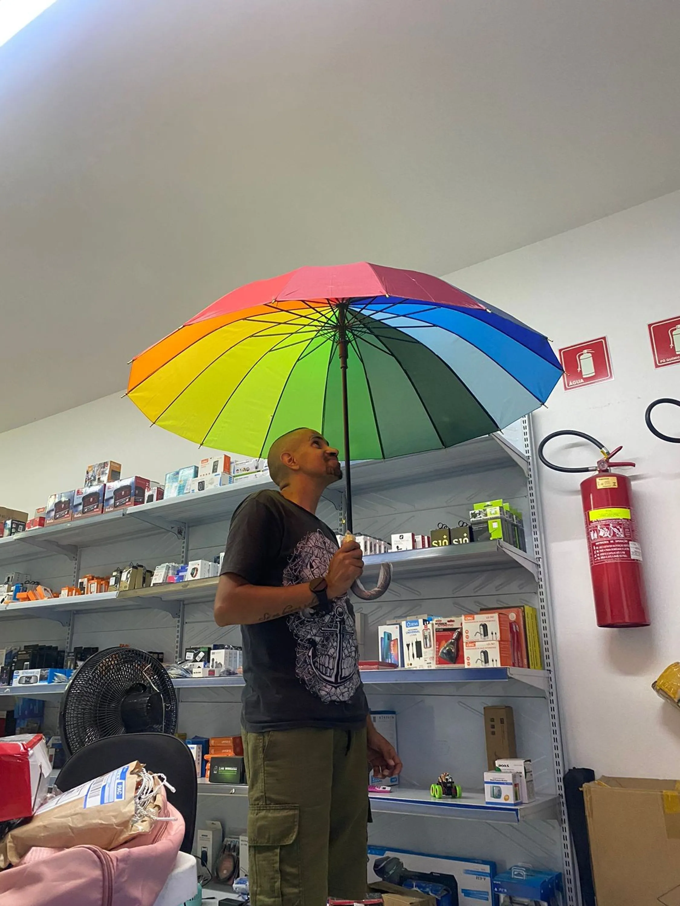 Guarda chuva arco íris, automático abertura com cabo em madeira