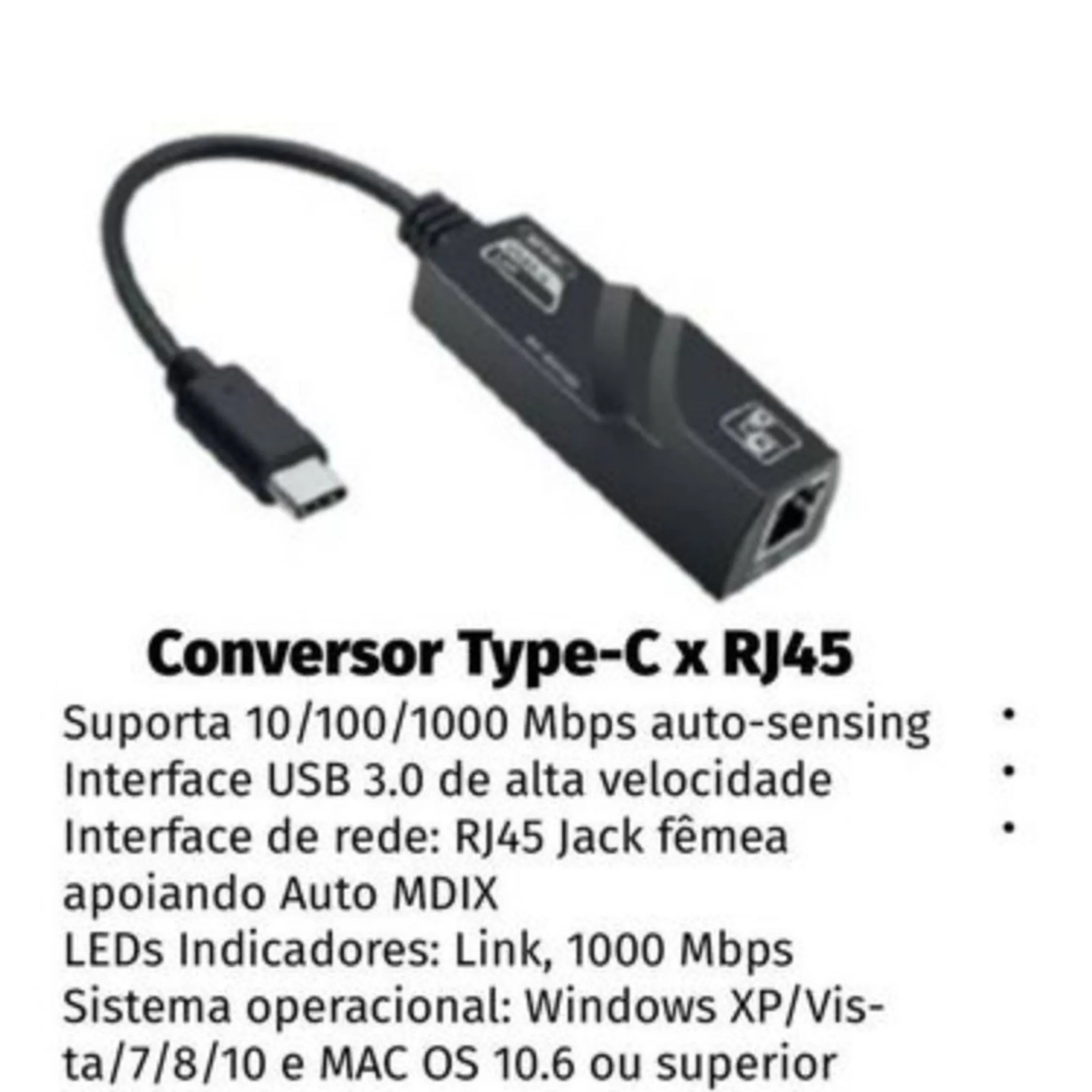 Conversor type-C x Rede rj46 USB 3.0 KNUP kp-AD103