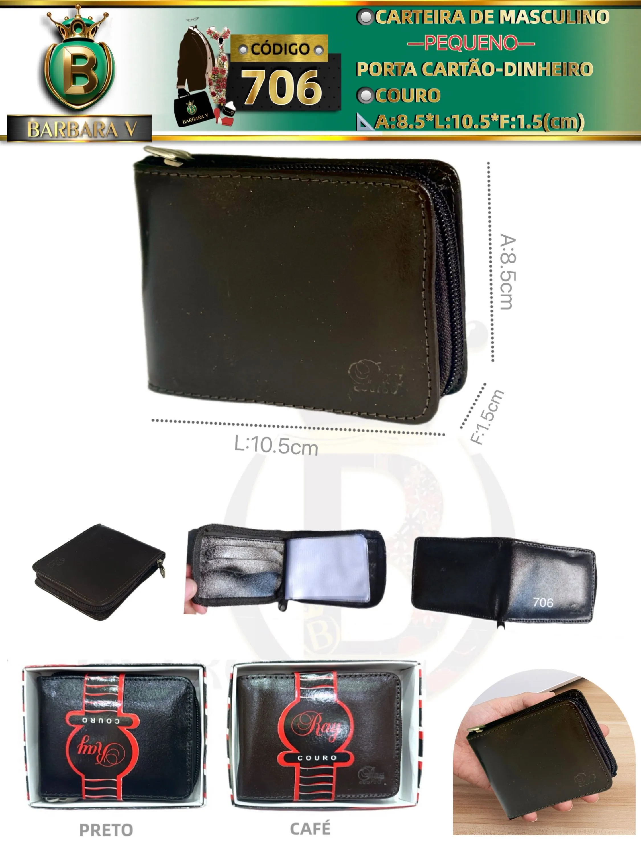 BARBARA V BOLSAS/carteira de masculino porta cartão/Dinheiro(706)