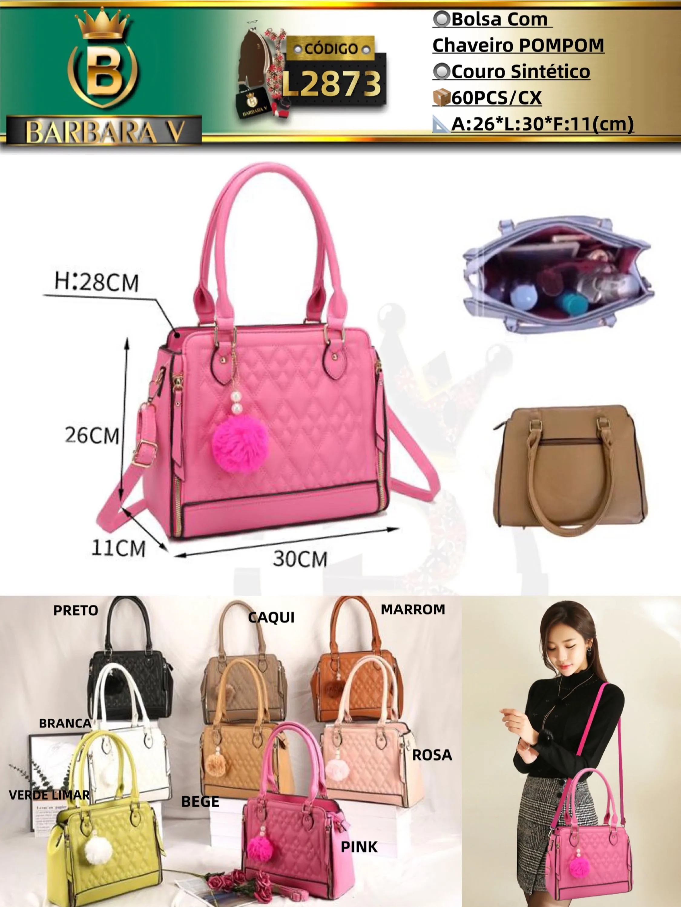 BARBARA V BOLSAS/Bolsa feminina com chaveiro pompom(L2873)