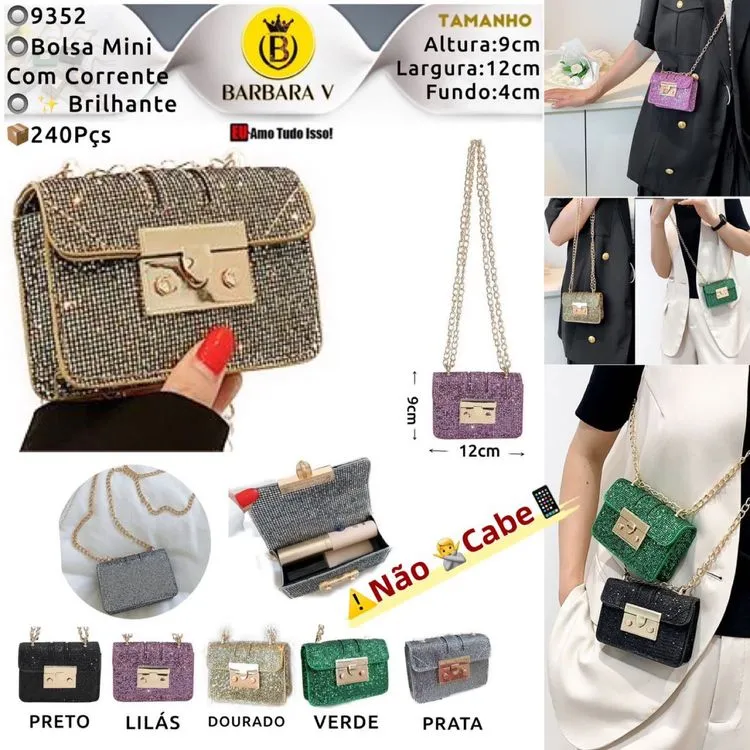 BARBARA V BOLSAS/Bolsa mini alça com corrente/Brilhante(9352)