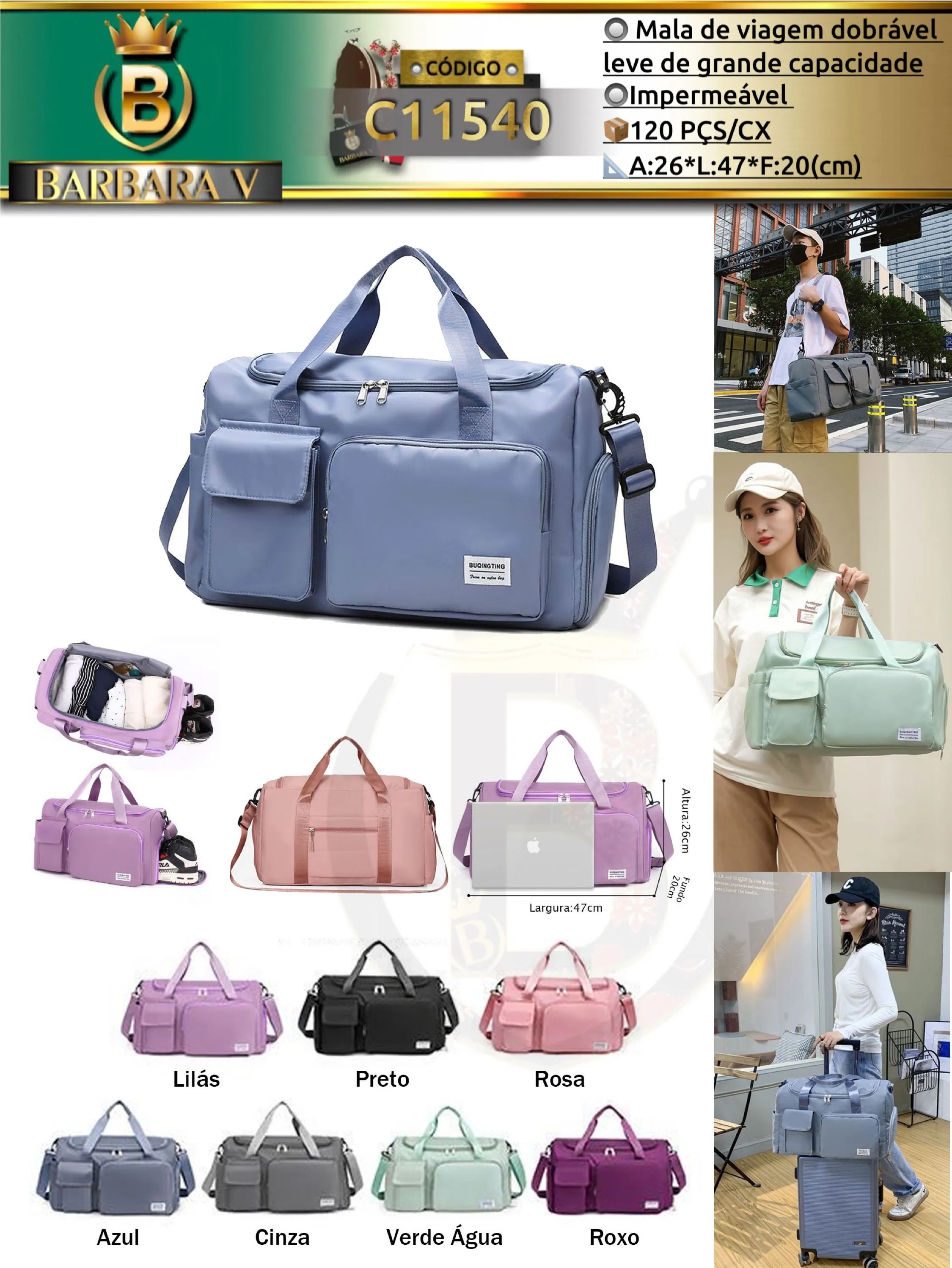 BARBARA V BOLSAS/Bolsa viagem feminina de mão super grande capacidade leve bolsa fitness portátil(C11540)