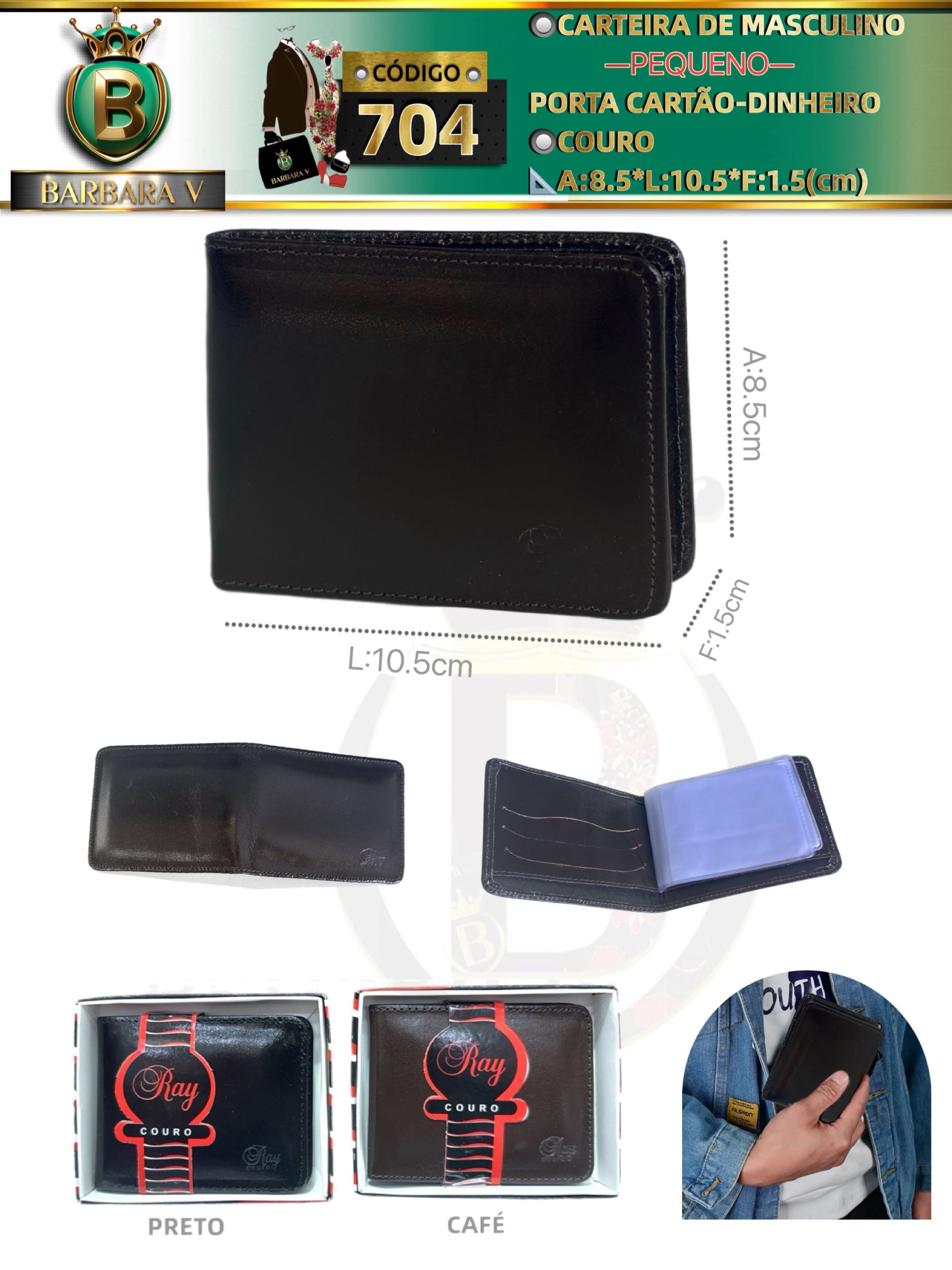 BARBARA V BOLSAS/carteira de masculino porta cartão/Dinheiro(704)