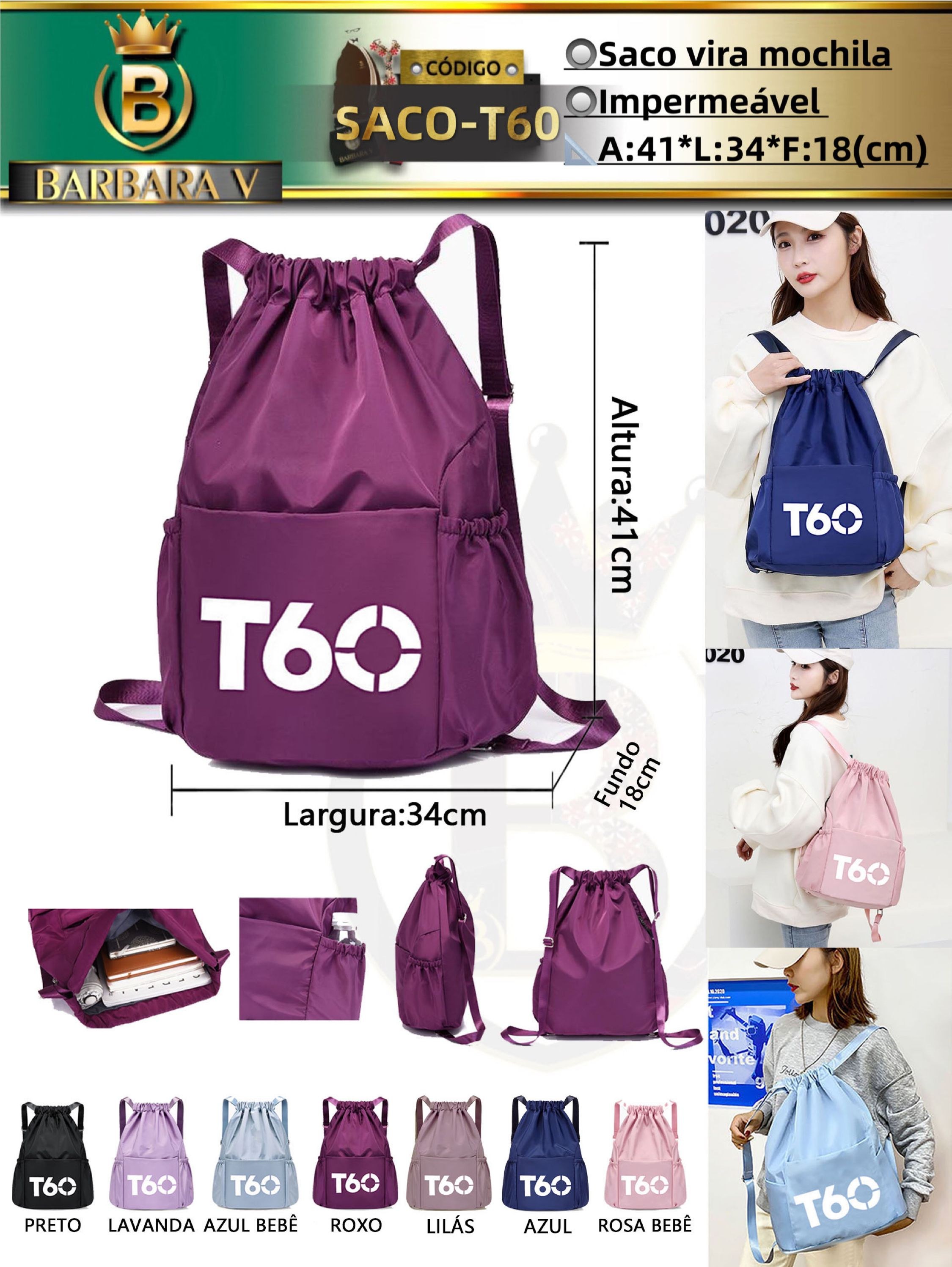BARBARA V/Saco vira mochila T60(SACO-T60)