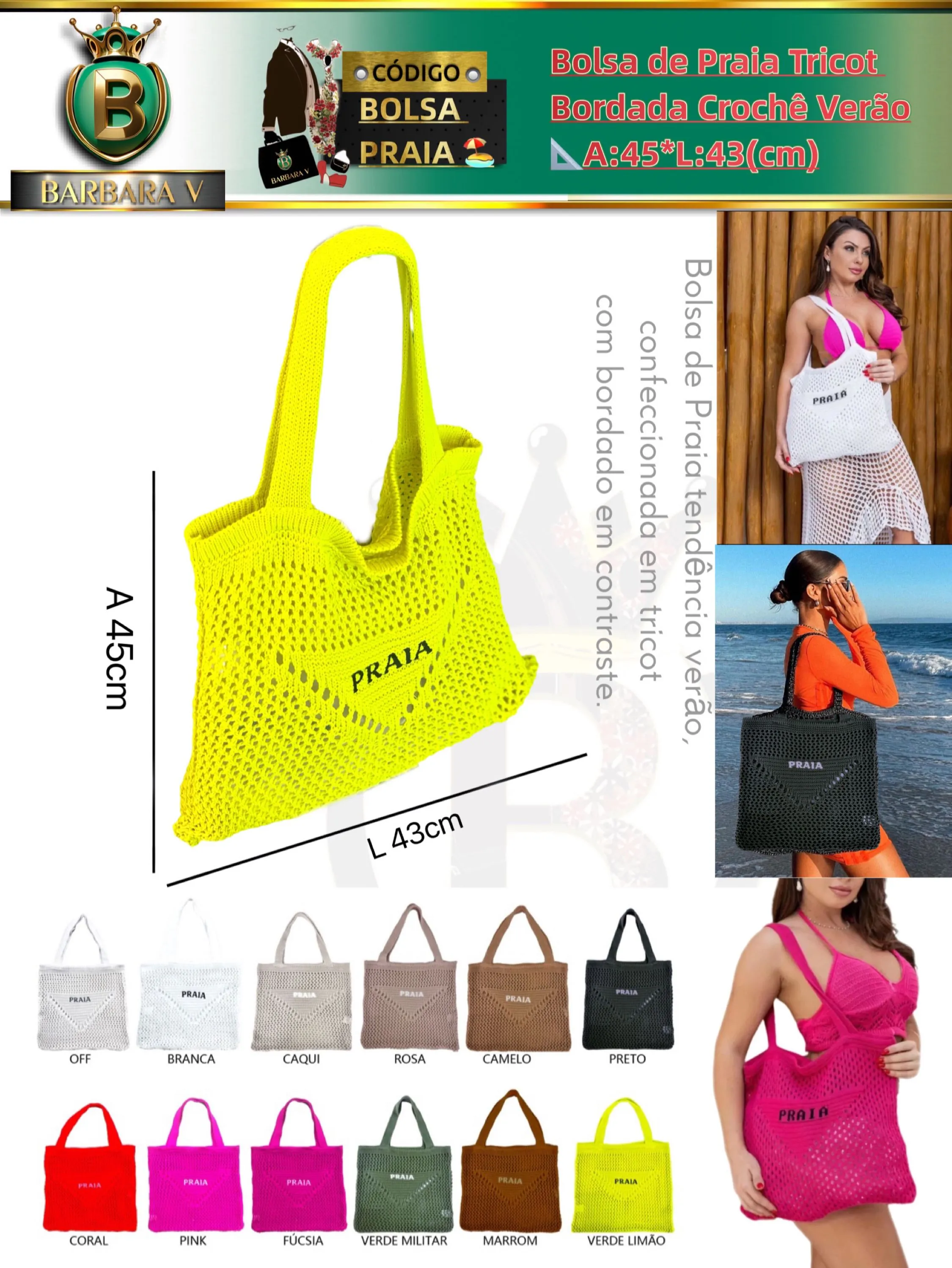 BARBARA V BOLSAS/Bolsa de Praia tendência verão(bolsa praia)