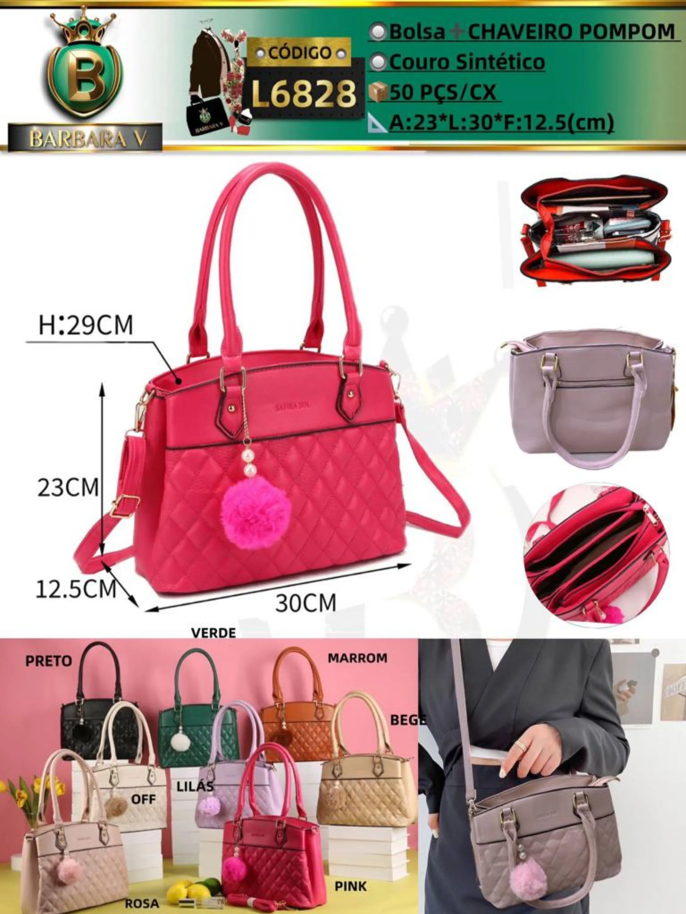 BARBARA V BOLSAS/Bolsa feminina com 2 divisão (L6828)