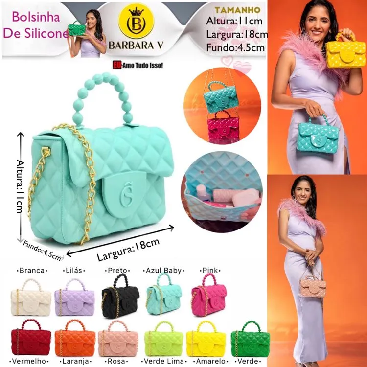 BARBARA V BOLSAS/Bolsinha Silicone S Feminina Alça Corrente