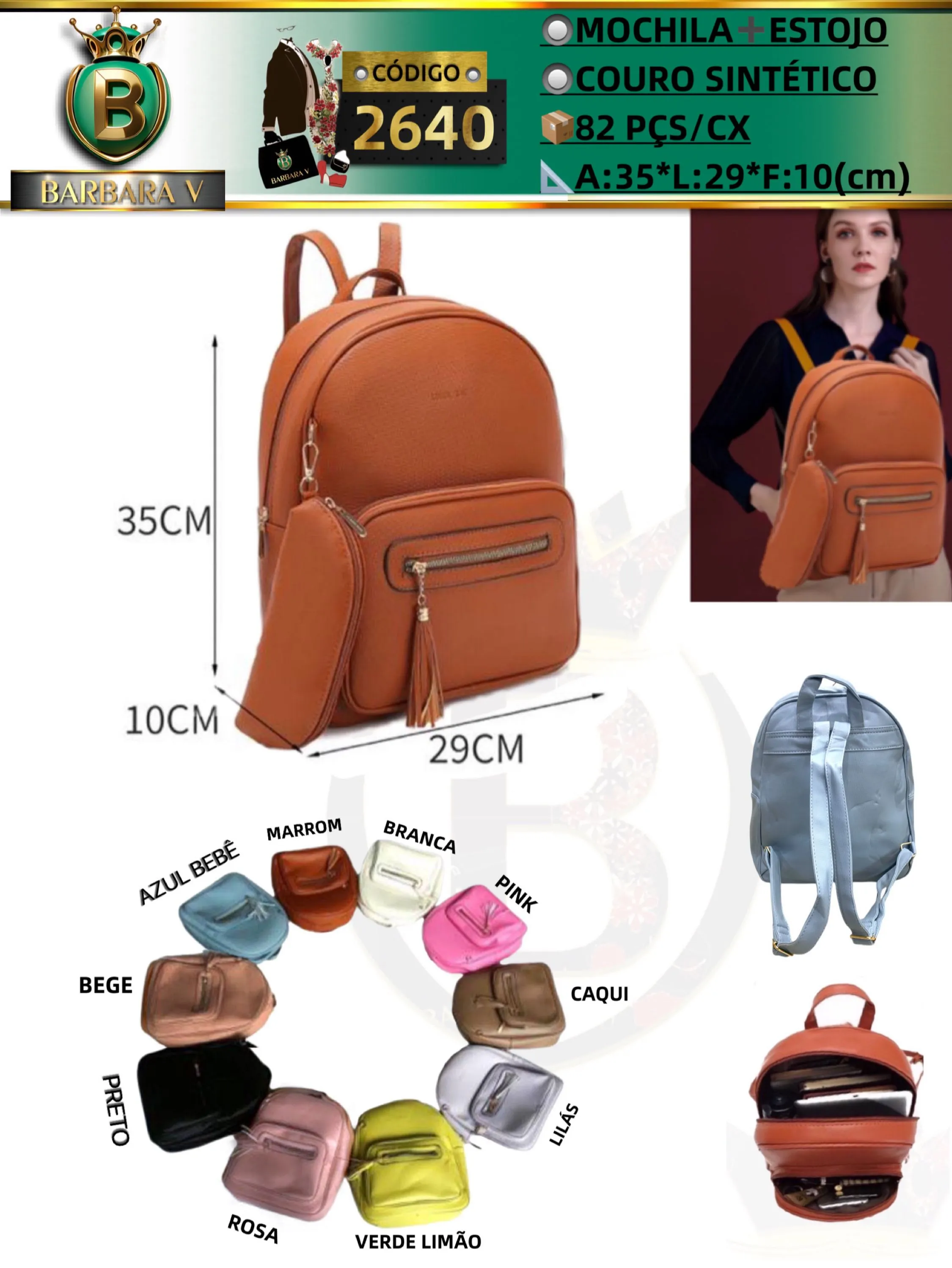 BARBARA V BOLSAS/Mochila feminina com estojo(2640)