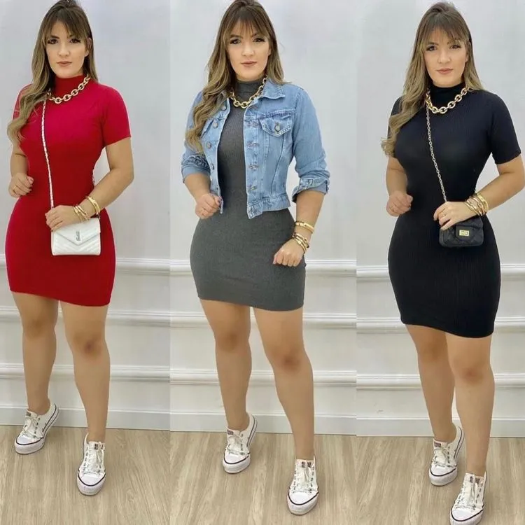 Vestido manga com gola Belíssima