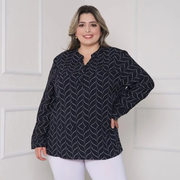 Camiseta Feminina Crepe Estampada Listrada Plus Size