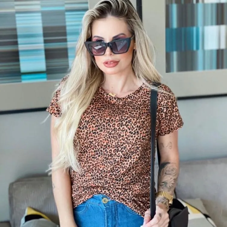 Blusa Manguinha Feminina Animal Print