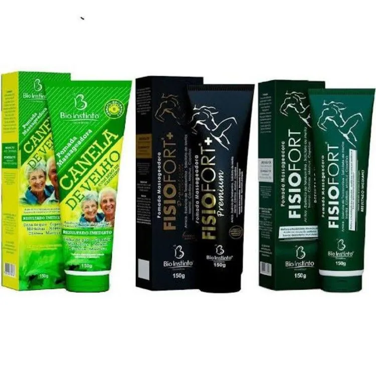 Kit Pomada Massageadora 1 Canela de Velho+ 1 Fisiofort + 1 Fisiofort Premium