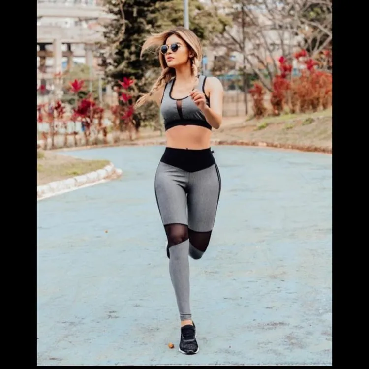 Fit06 conjunto calça e cropped fitness poliéster