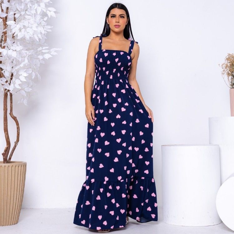 Vestido Longo de Lastex Com Alça coracao rosa