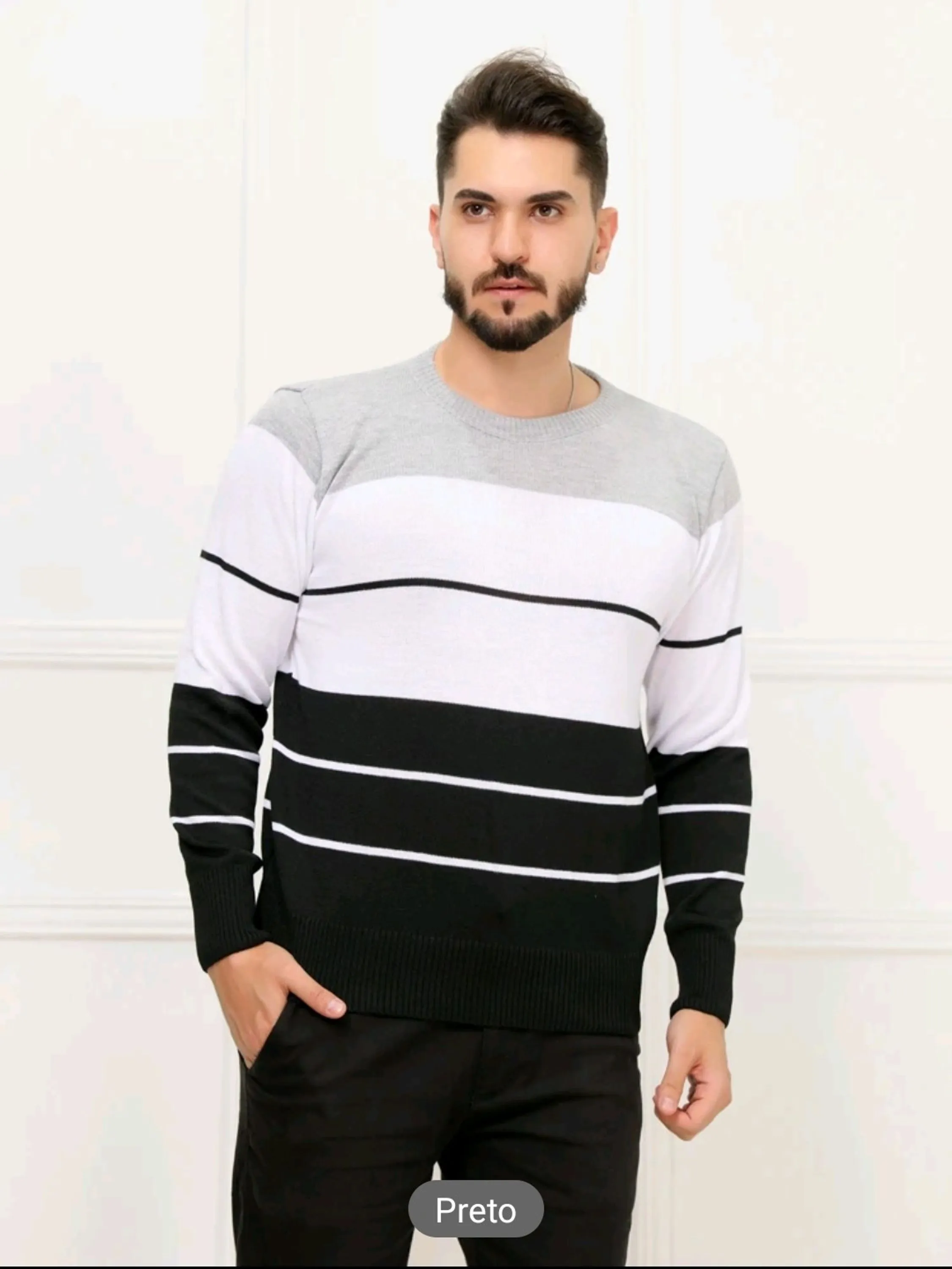 Blusa inverno masculino tricô com manga 2cabou listradas top 2023 M04