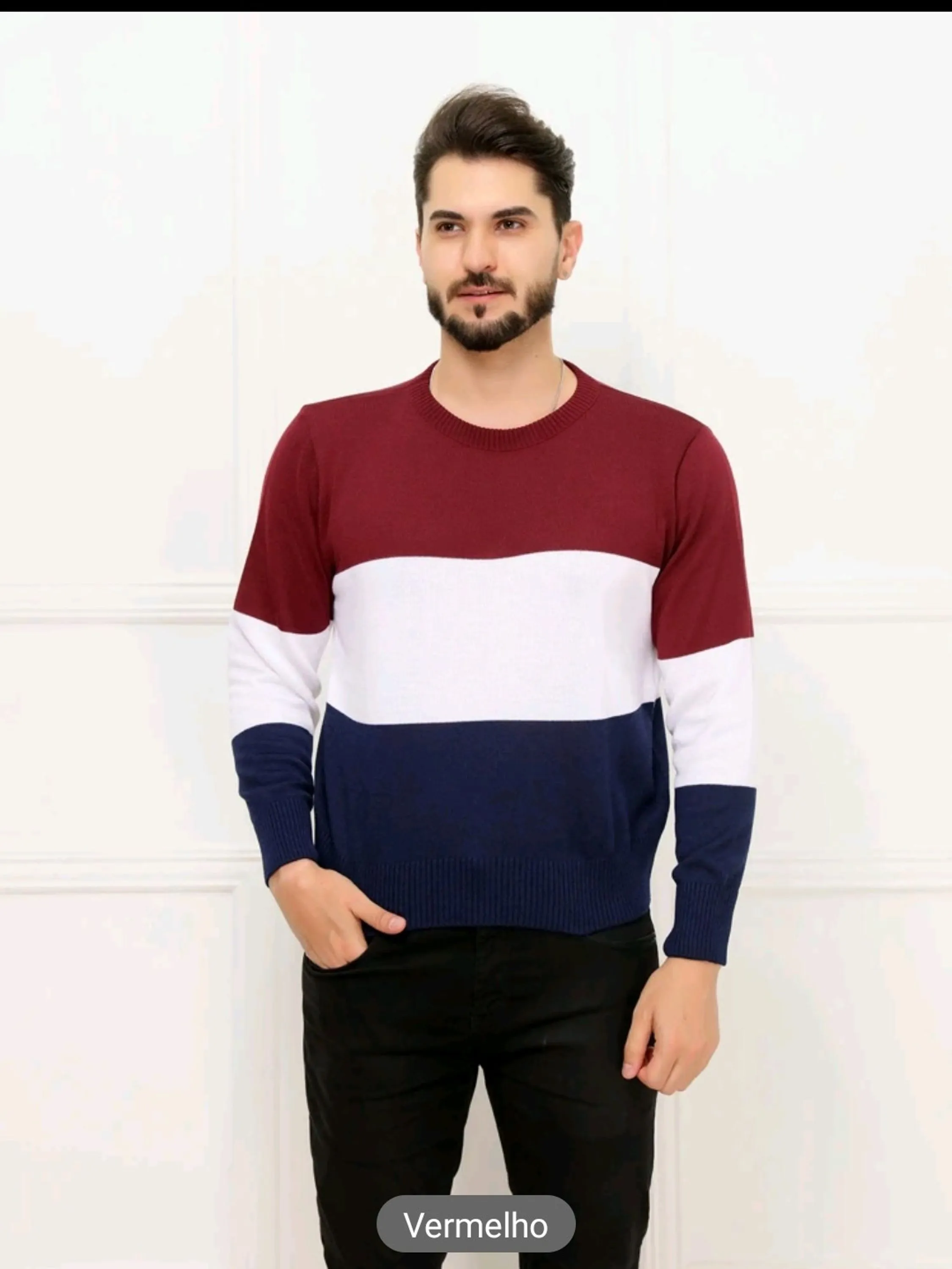 Blusa inverno masculino tricô com manga 2cabou listradas top 2023