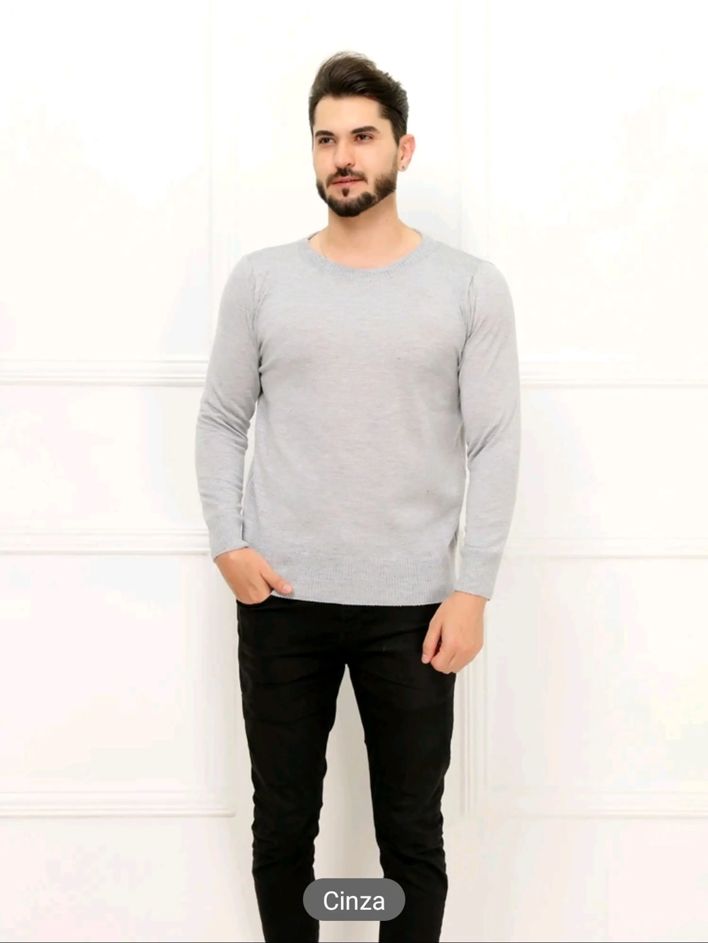 Masculino Blusa Tricô Feminino. Liso Tricot