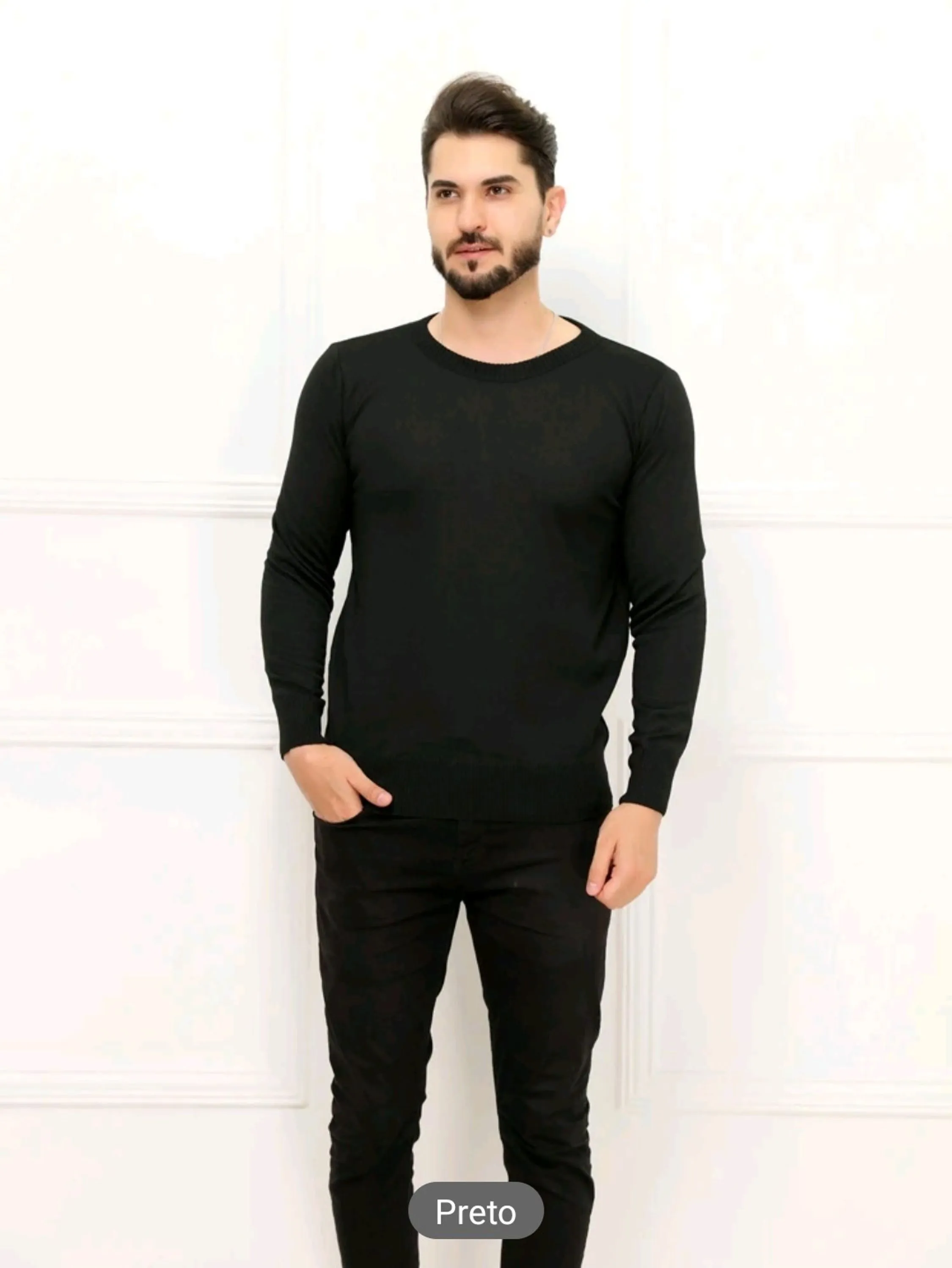 Masculino Blusa Tricô Feminino. Liso Tricot