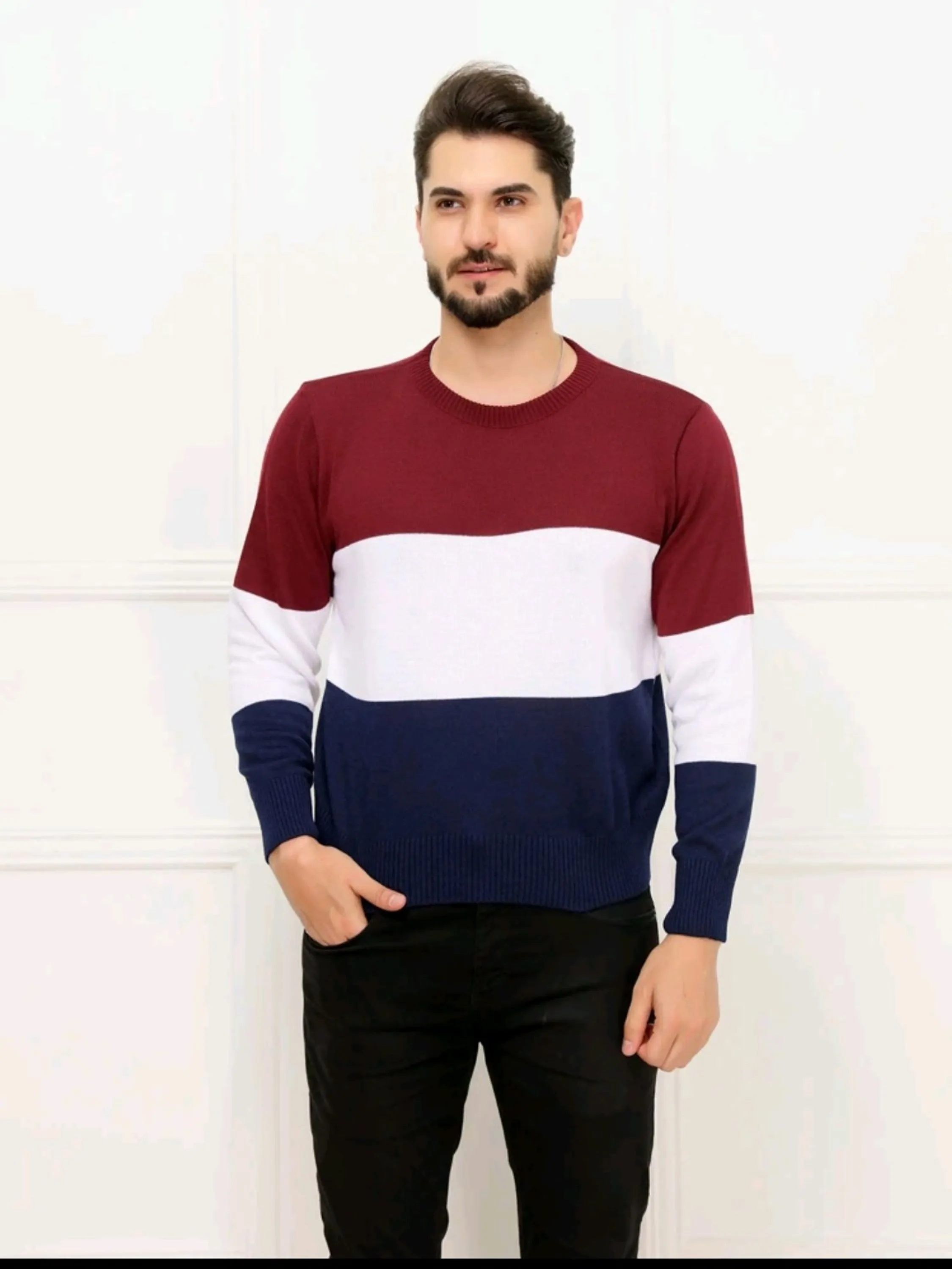 Blusa inverno masculino tricô com manga 2cabou listradas top