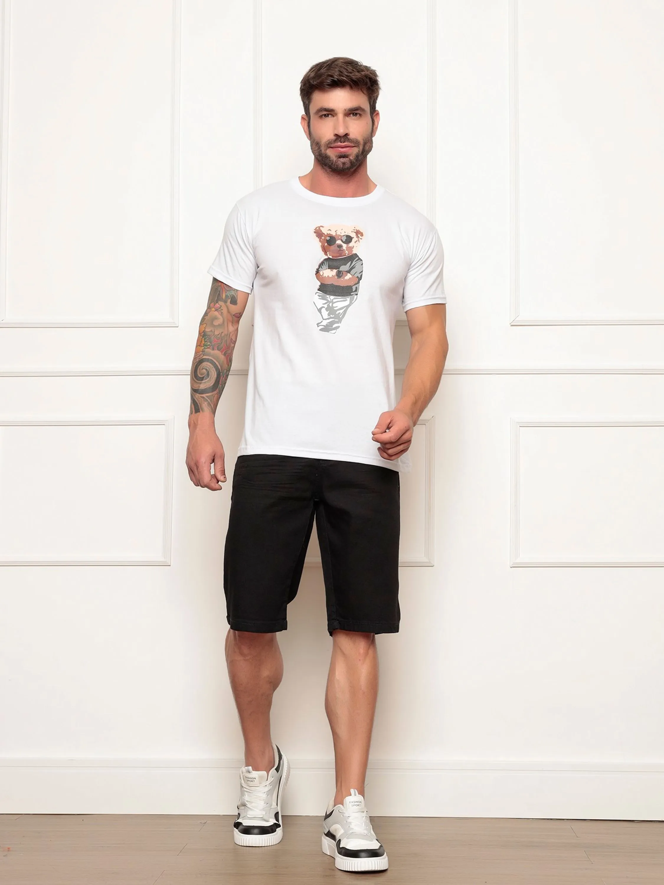 camiseta masculina estampa urso